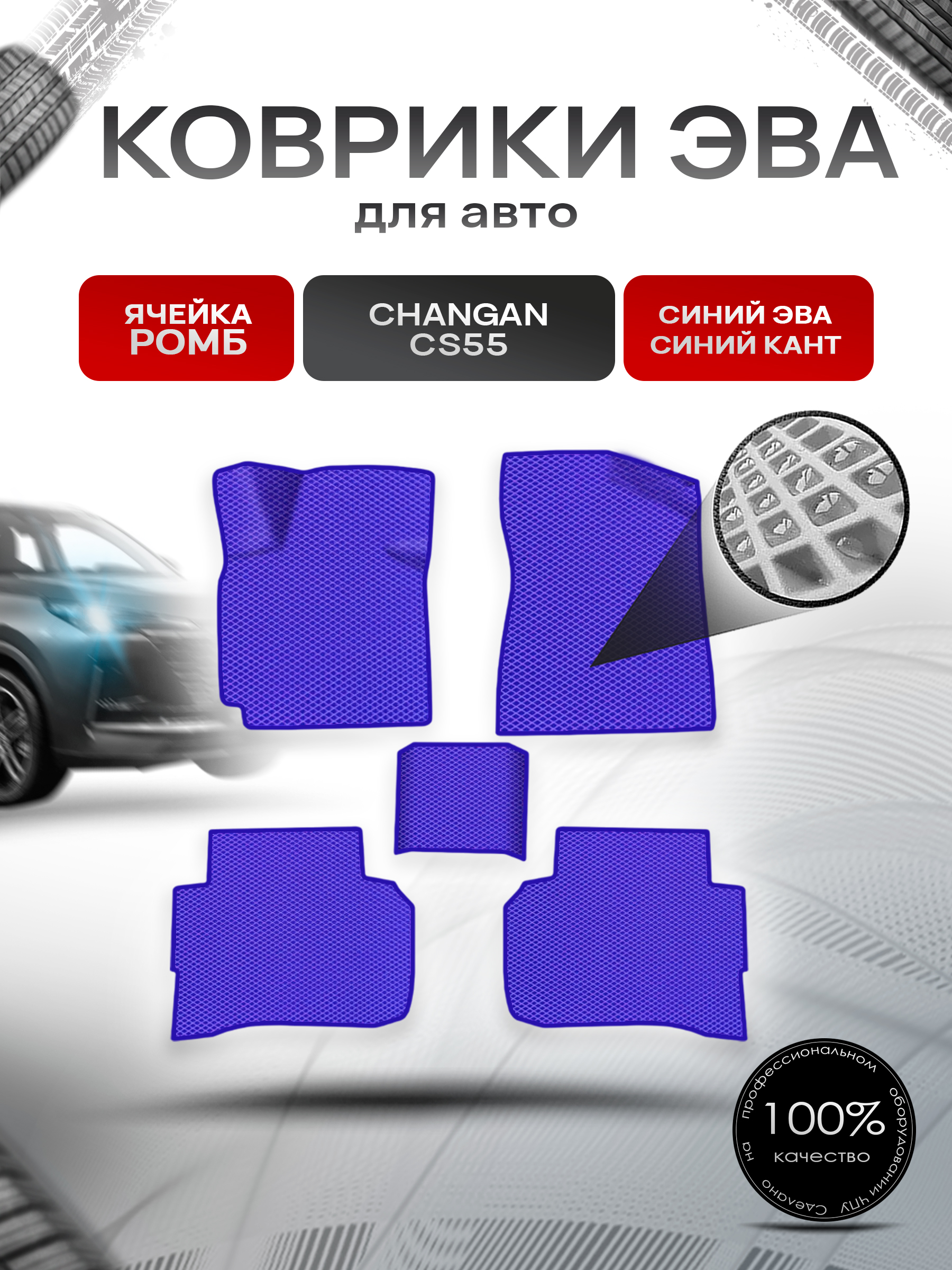 Коврики ЭВА Ромб для авто Changan CS55/ Чанган ЦС55 2019-2021 Синий с Синим кантом. Ричмарк — фото 1