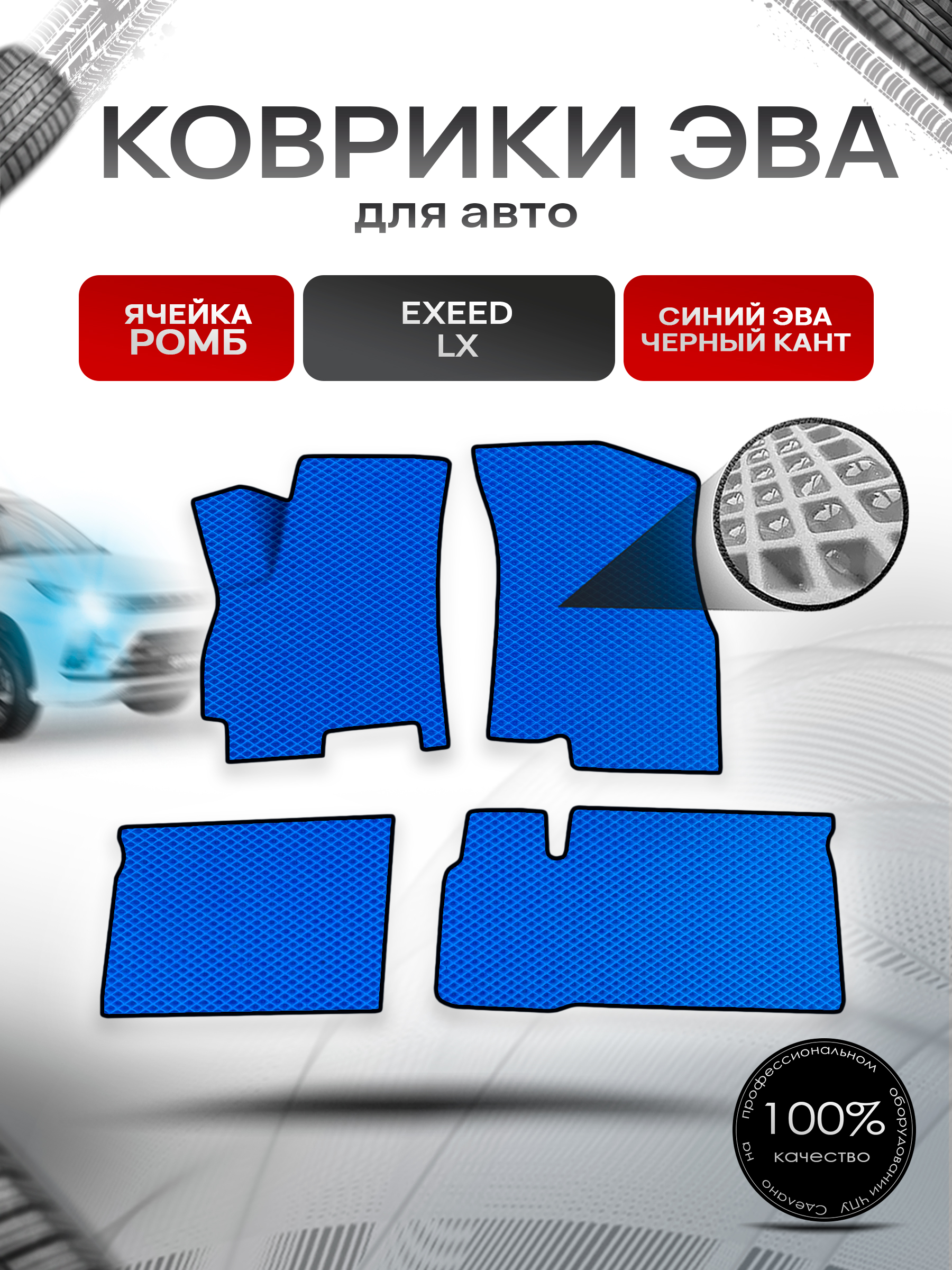 Коврики ЭВА Ромб для авто Exeed LX / Эксид ЛХ 2023+ Синий с Чёрным кантом. Ричмарк — фото 1