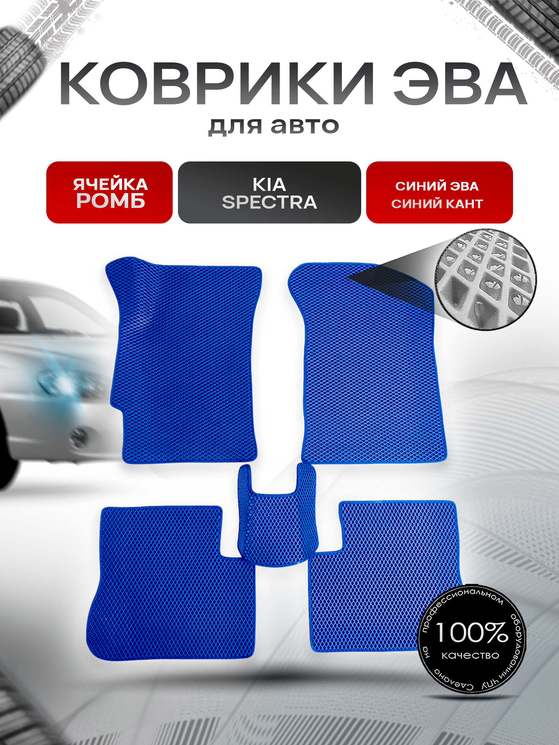 Коврики ЭВА для авто Kia Spectra / Киа Спектра 2000-2011 Г.В. Синий С Синим Кантом. Ричмарк — фото 1
