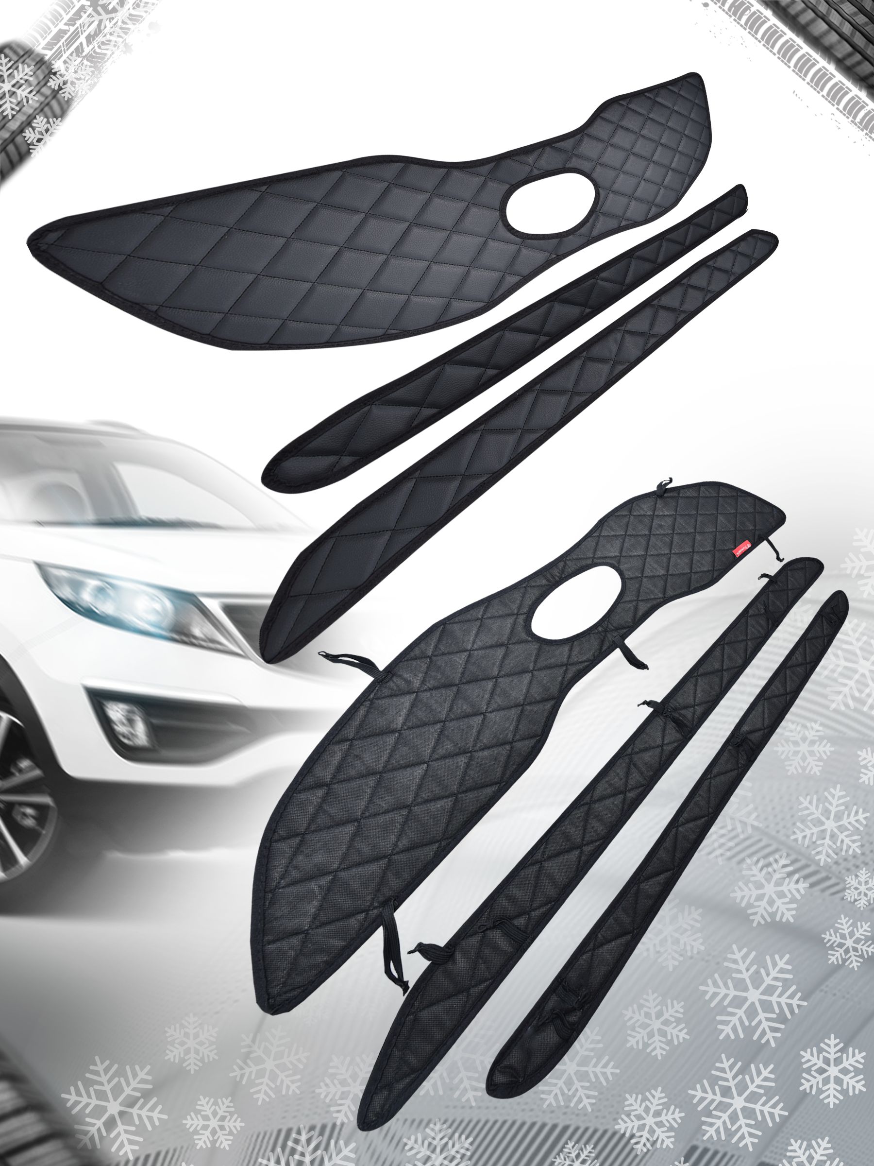 Утеплитель решетки радиатора авто из эко-кожи для Kia Sportage 3 Ромб. Ричмарк — фото 2