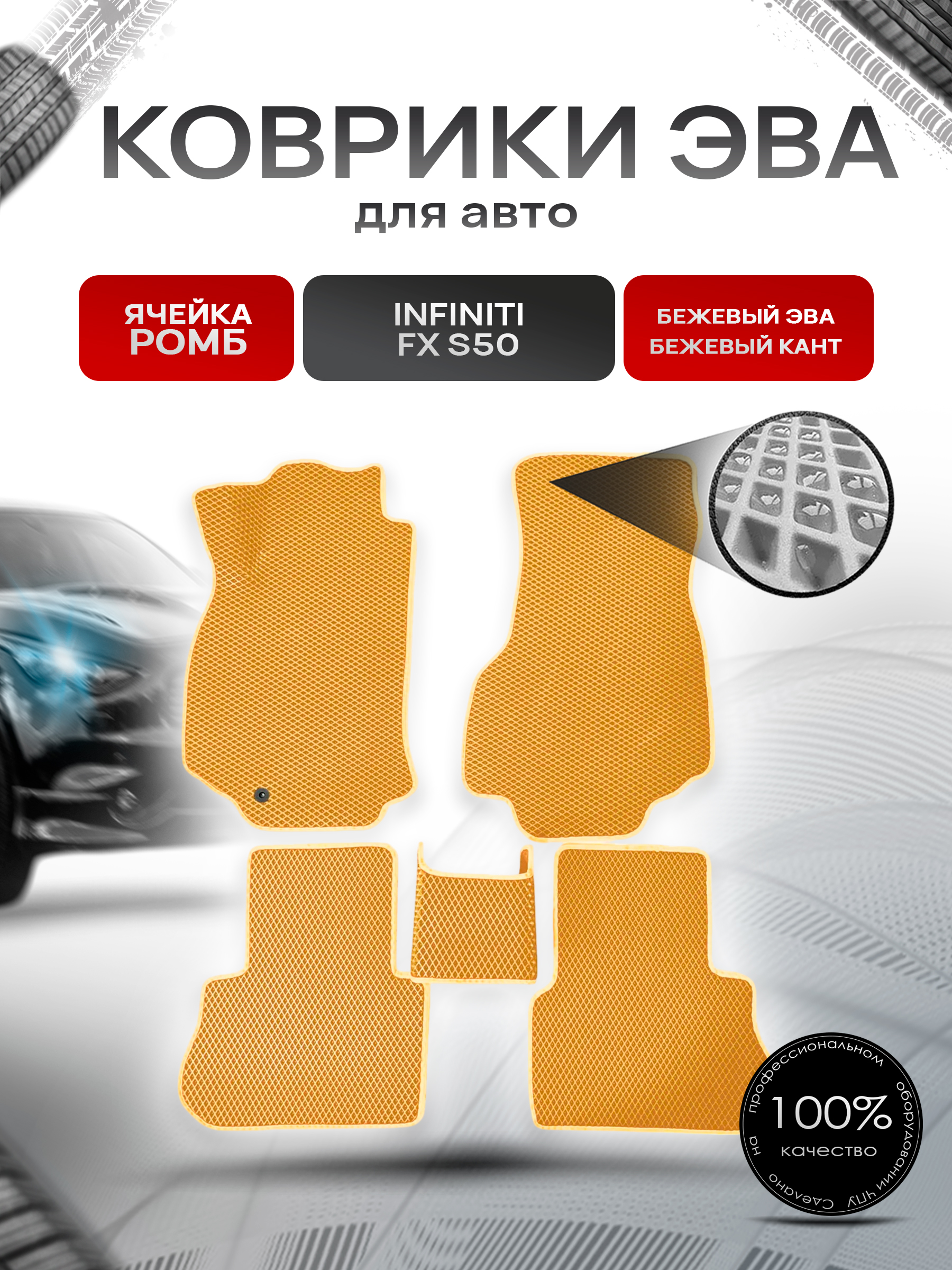Коврики ЭВА для авто Infiniti FX / Инфинити ФХ S50 2003-2008 Г.В. Бежевый С Бежевым Кантом. Ричмарк — фото 1