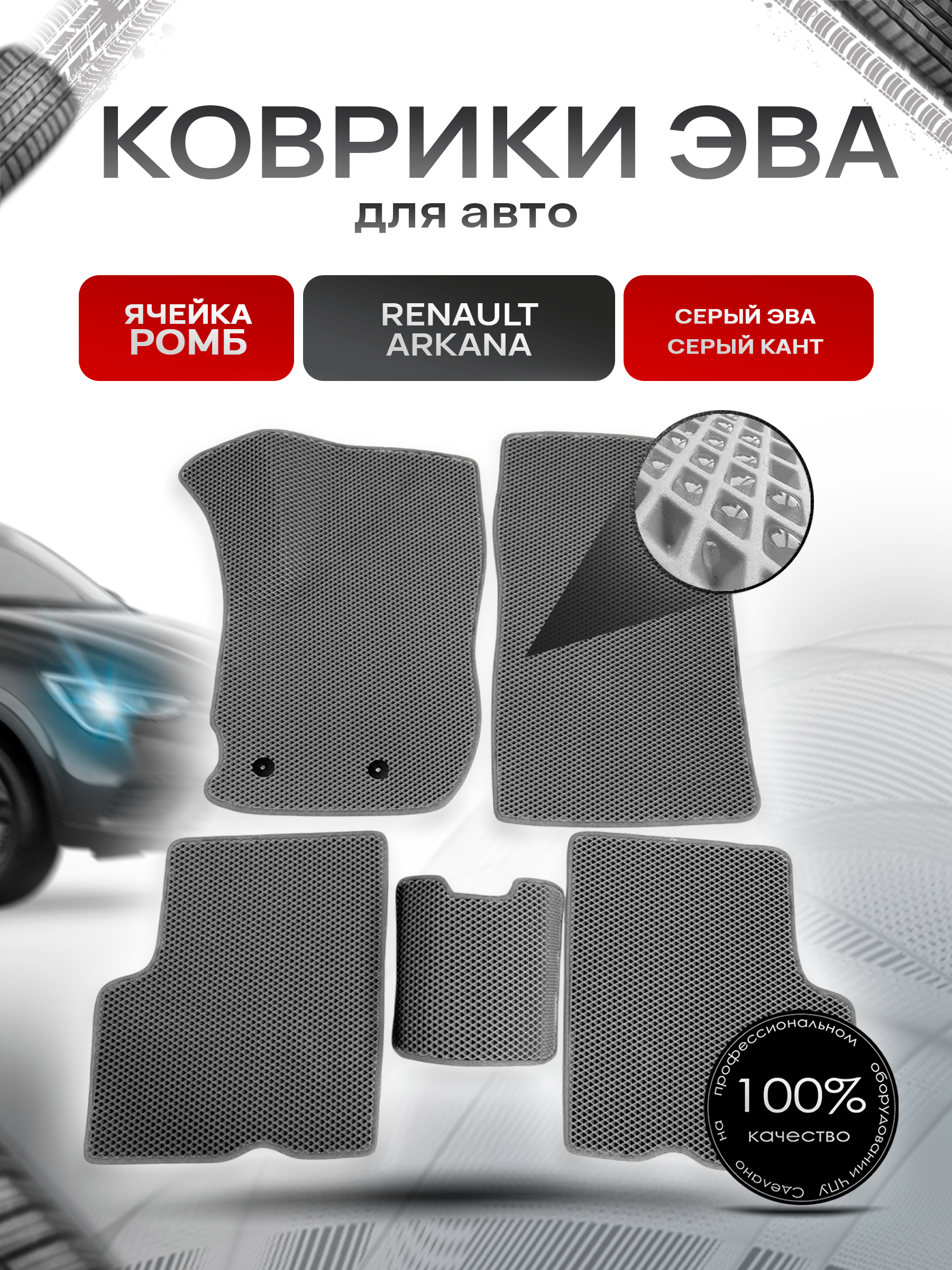 Коврики ЭВА для авто Renault Arkana / Рено Аркана 2018-2021 Г.В. Серый С Серым Кантом. Ричмарк — фото 1