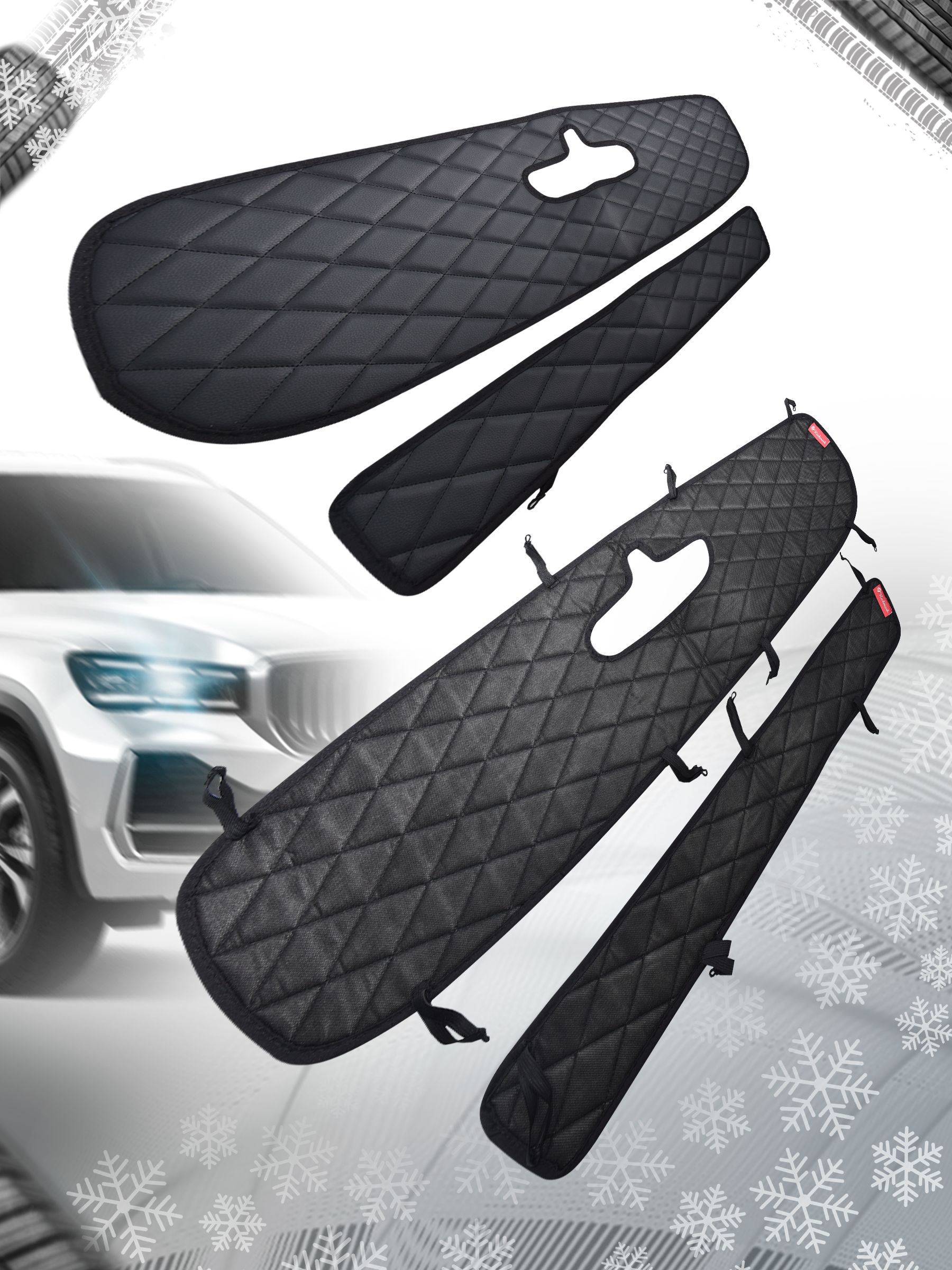 Утеплитель решетки радиатора авто из эко-кожи для Geely Monjaro с вырезом под камеру Ромб. Ричмарк — фото 2
