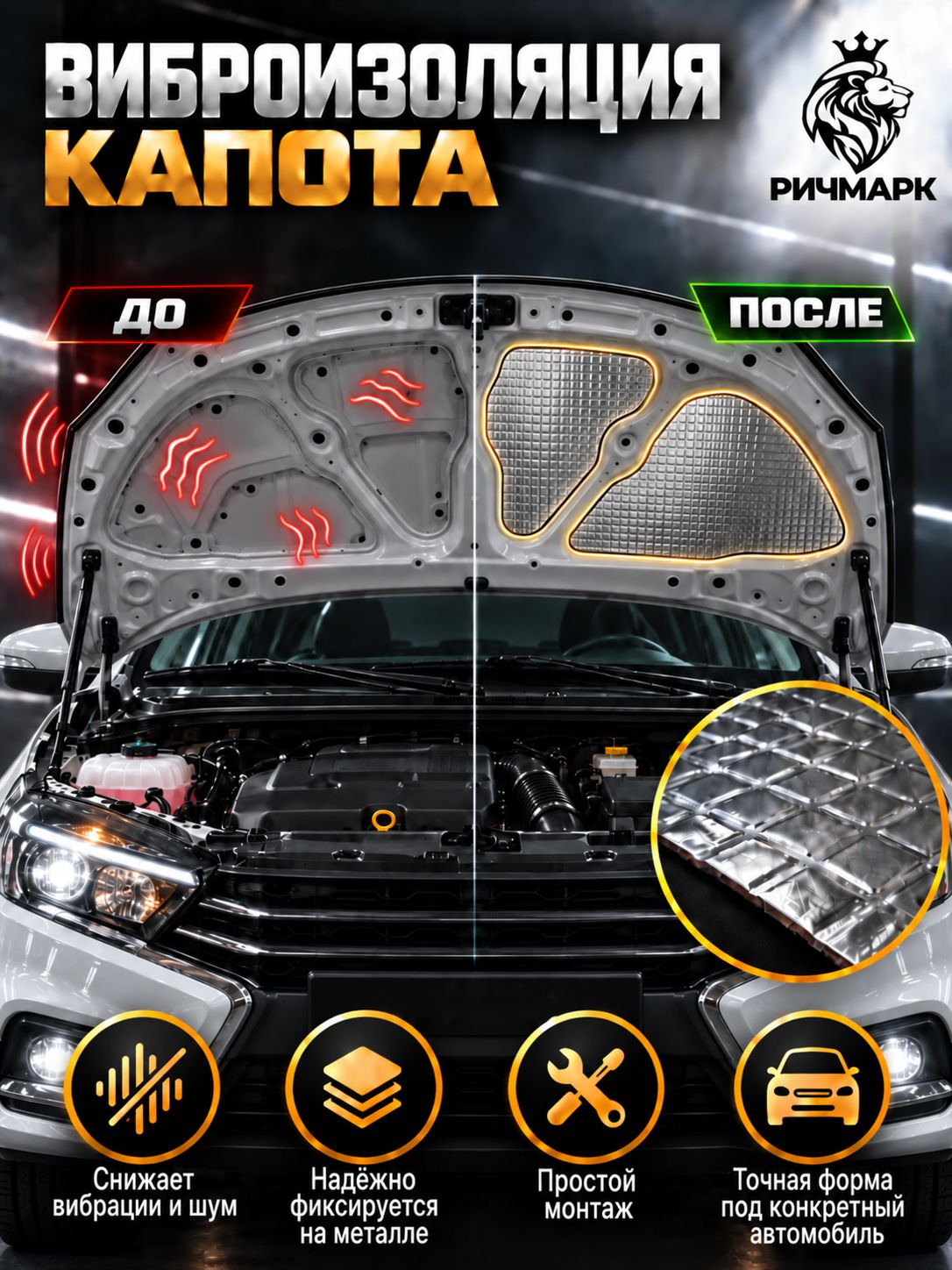 Виброизоляция капота для Changan CS35 + 2021-н.в 2мм Ричмарк — фото 3