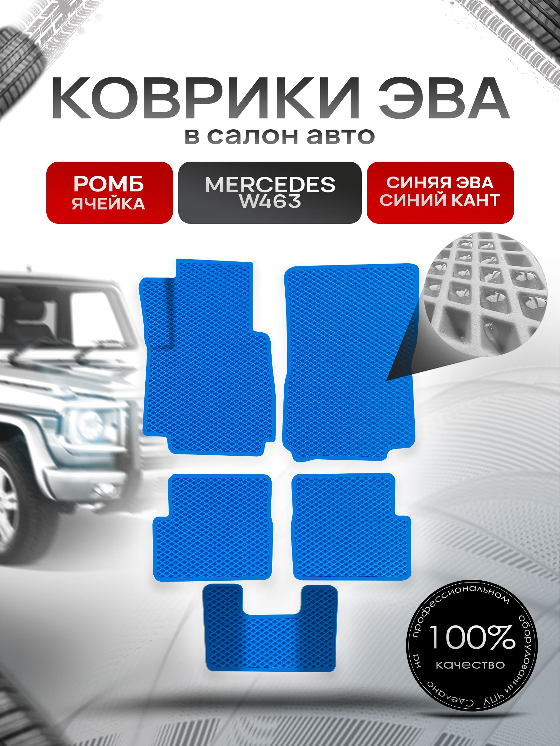 Коврики ЭВА для авто Mercedes-Benz / Мерседес Бенц G-класс W463 1979-2021 Г.В. Синий С Синим Кантом. Ричмарк — фото 1