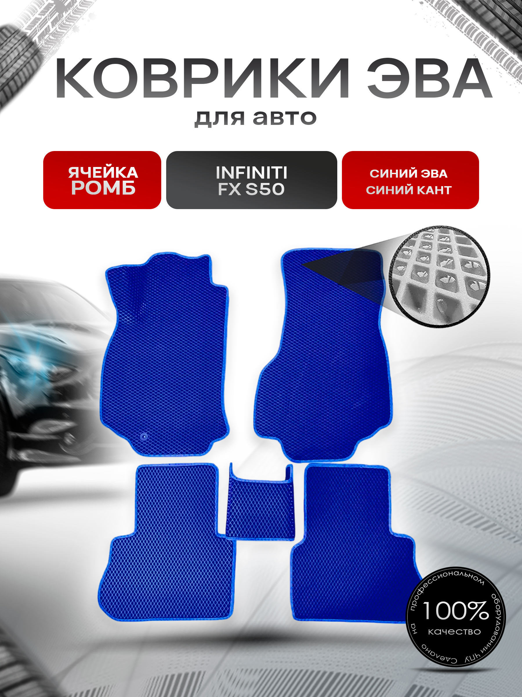 Коврики ЭВА для авто Infiniti FX / Инфинити ФХ S50 2003-2008 Г.В. Синий С Синим Кантом. Ричмарк — фото 1