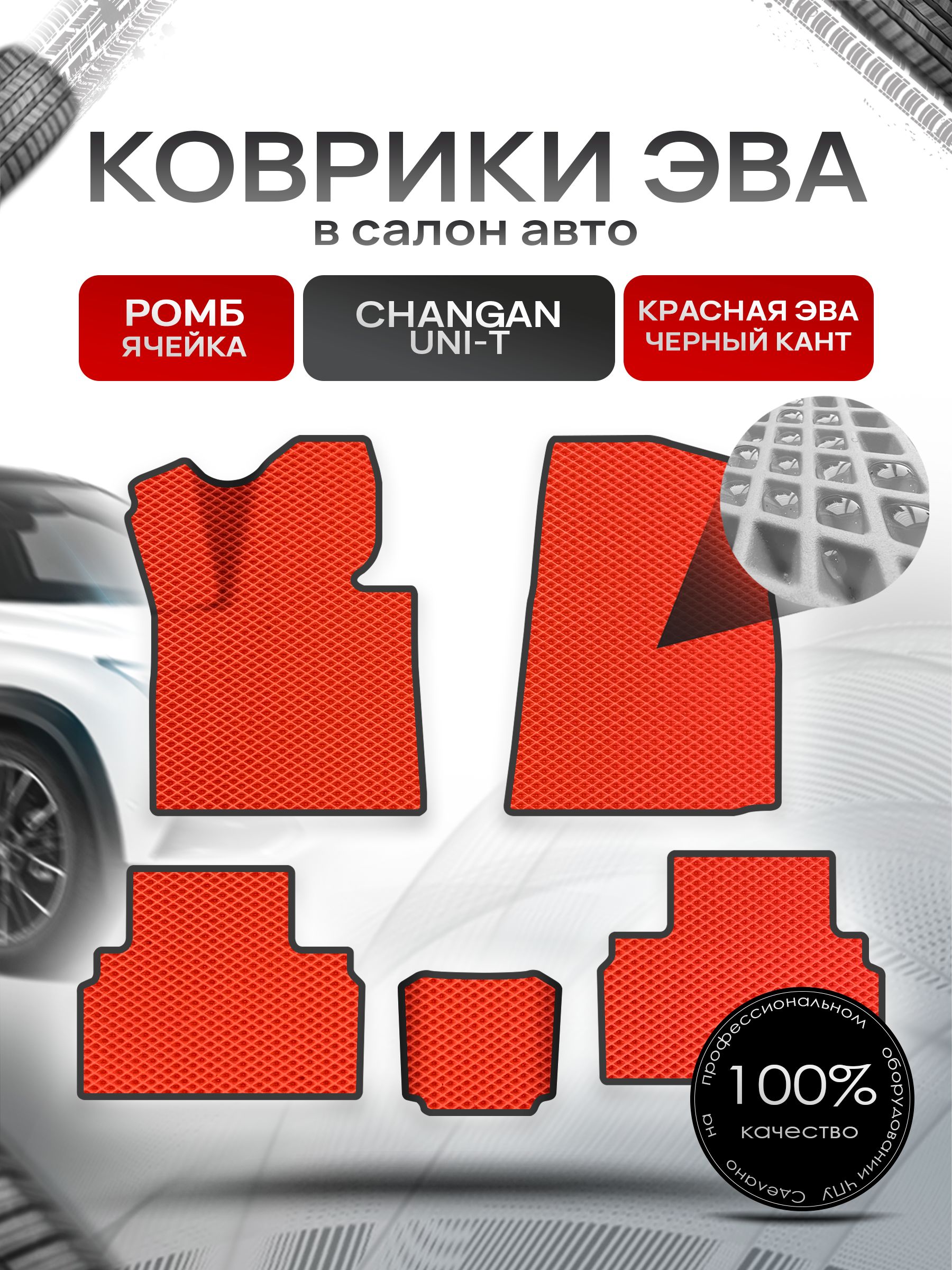 Коврики ЭВА РОМБ для авто Чанган Уни-Т / Changan Uni-T 2020-н.в Г.В. Красный С Чёрным Кантом. Ричмарк — фото 1