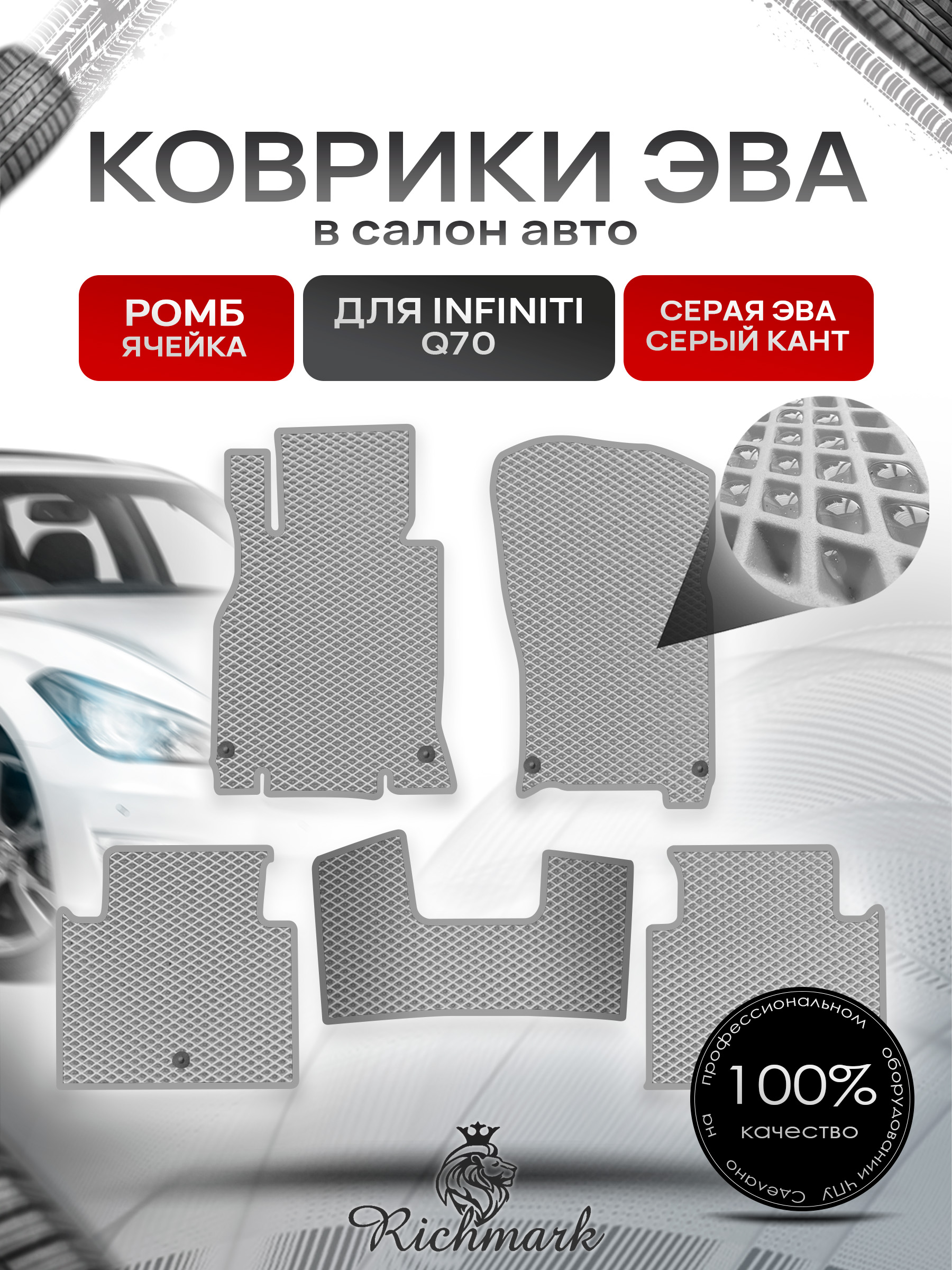 Коврики ЭВА РОМБ для автомобиля Infiniti Q70 2013-2019 / Инфинити Серый С Серым Кантом. Ричмарк — фото 1