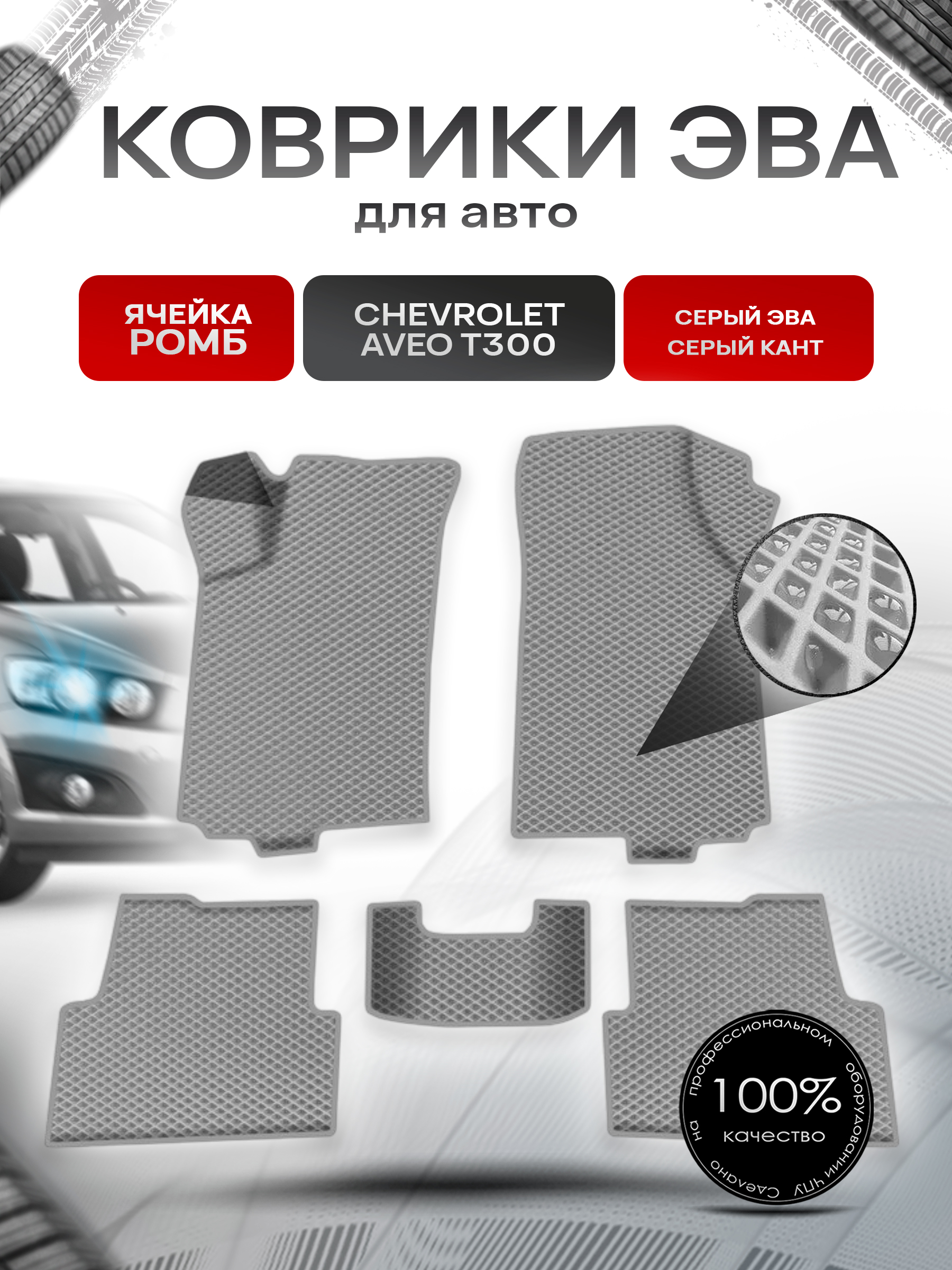 Коврики ЭВА для авто Chevrolet Aveo / Шевроле Авео (T300) 2011-2015 Г.В. Серый С Серым Кантом. Ричмарк — фото 1