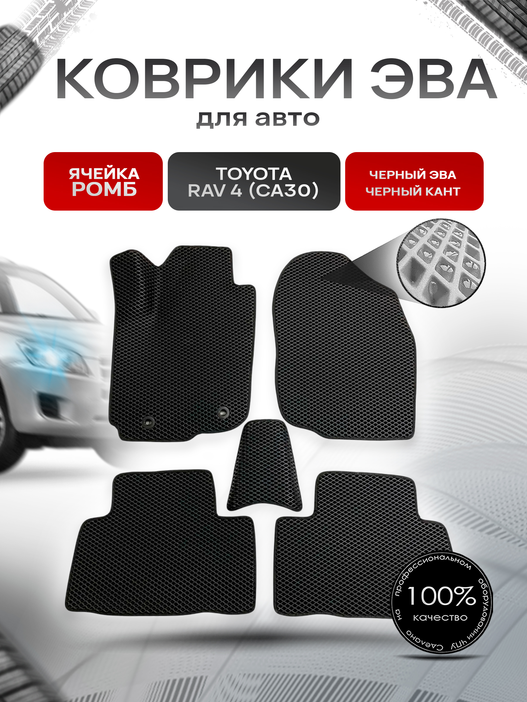 Коврики ЭВА для авто Toyota Rav4 / Тойота Рав4 CA30 Левый руль 2006-2013 Г.В. Чёрный С Чёрным Кантом. Ричмарк — фото 1