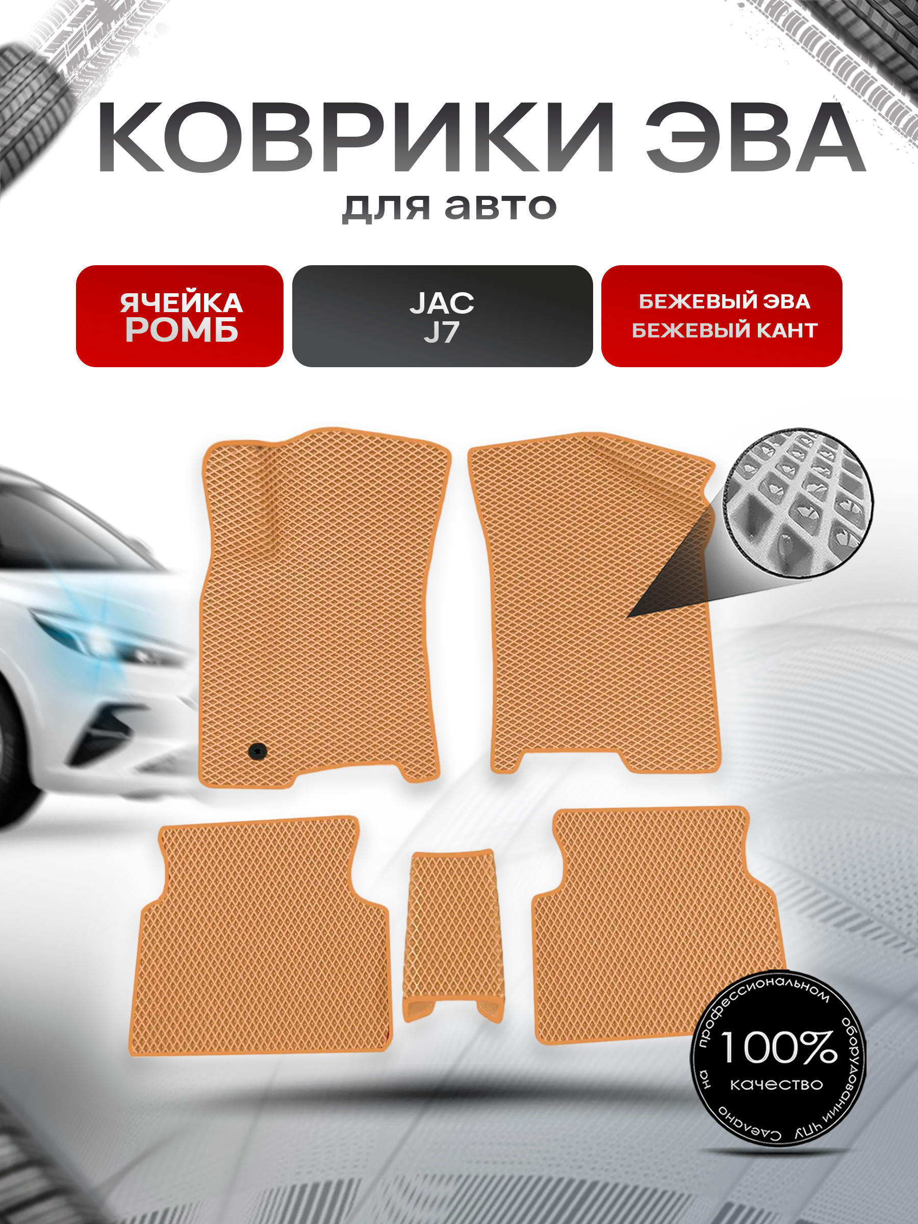 Коврики ЭВА Ромб для авто JAC / Жак J7 2019-2022 Г.В. Бежевый с Бежевым кантом. Ричмарк — фото 1