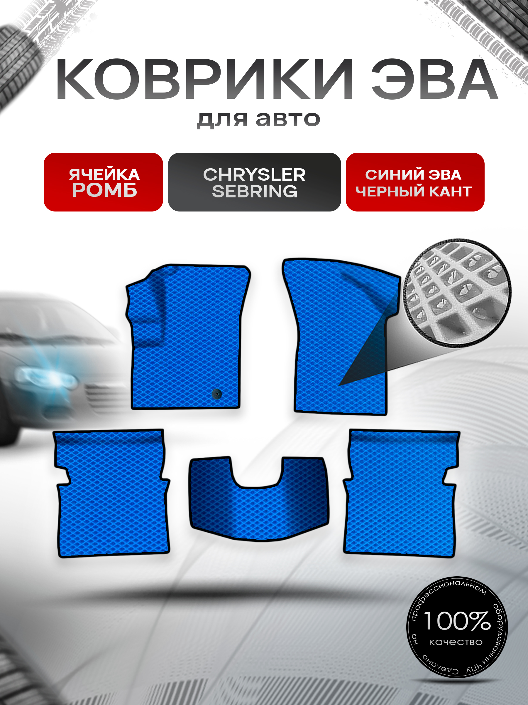 Коврики ЭВА Ромб для авто Chrysler Sebring / Крайслер Себринг 1995-2010 Г.В. Синий с Чёрным кантом. Ричмарк — фото 1