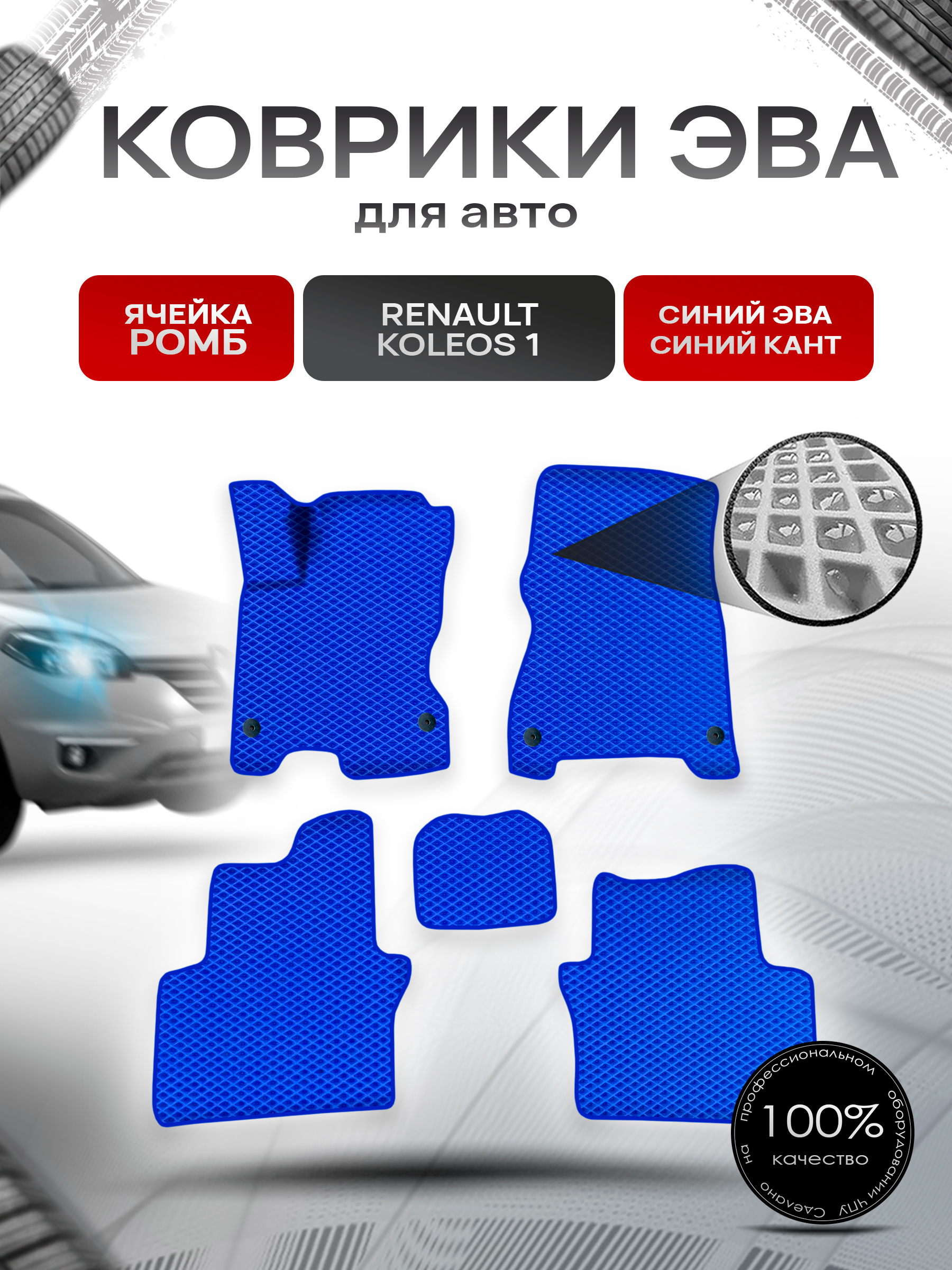 Коврики ЭВА Ромб для авто Рено Ренаулт Колеос / Renault Koleos 1 2008-2016 Г.В. Синий с Синим кантом. Ричмарк — фото 1