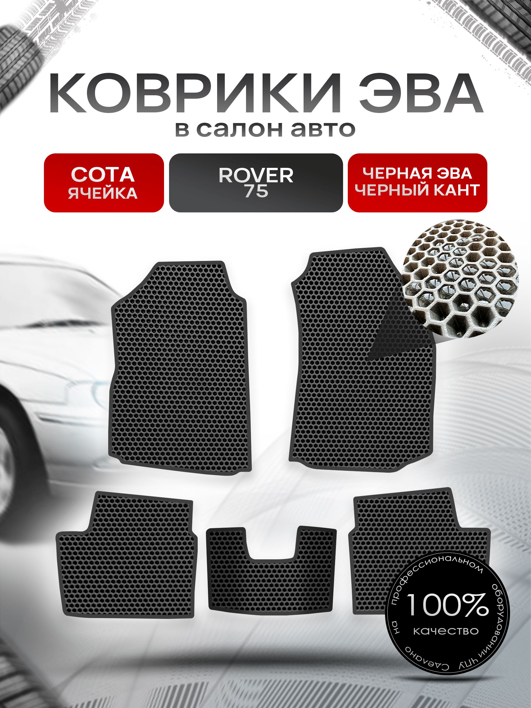 Коврики ЭВА СОТА для авто Ровер 75 / Rover 75 1999 - 2005 Чёрный С Чёрным Кантом. Ричмарк — фото 1