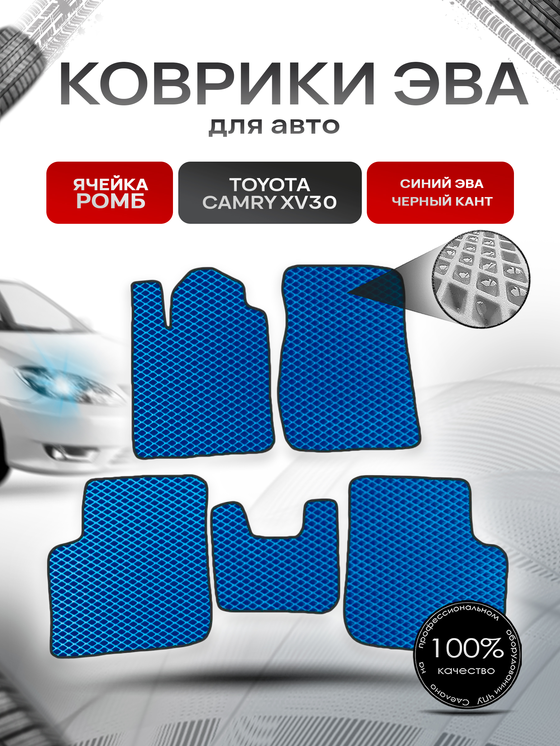 Коврики ЭВА для авто Toyota Camry / Тойота Камри (XV30) 2001-2006 Г.В. Синий С Чёрным Кантом. Ричмарк — фото 1