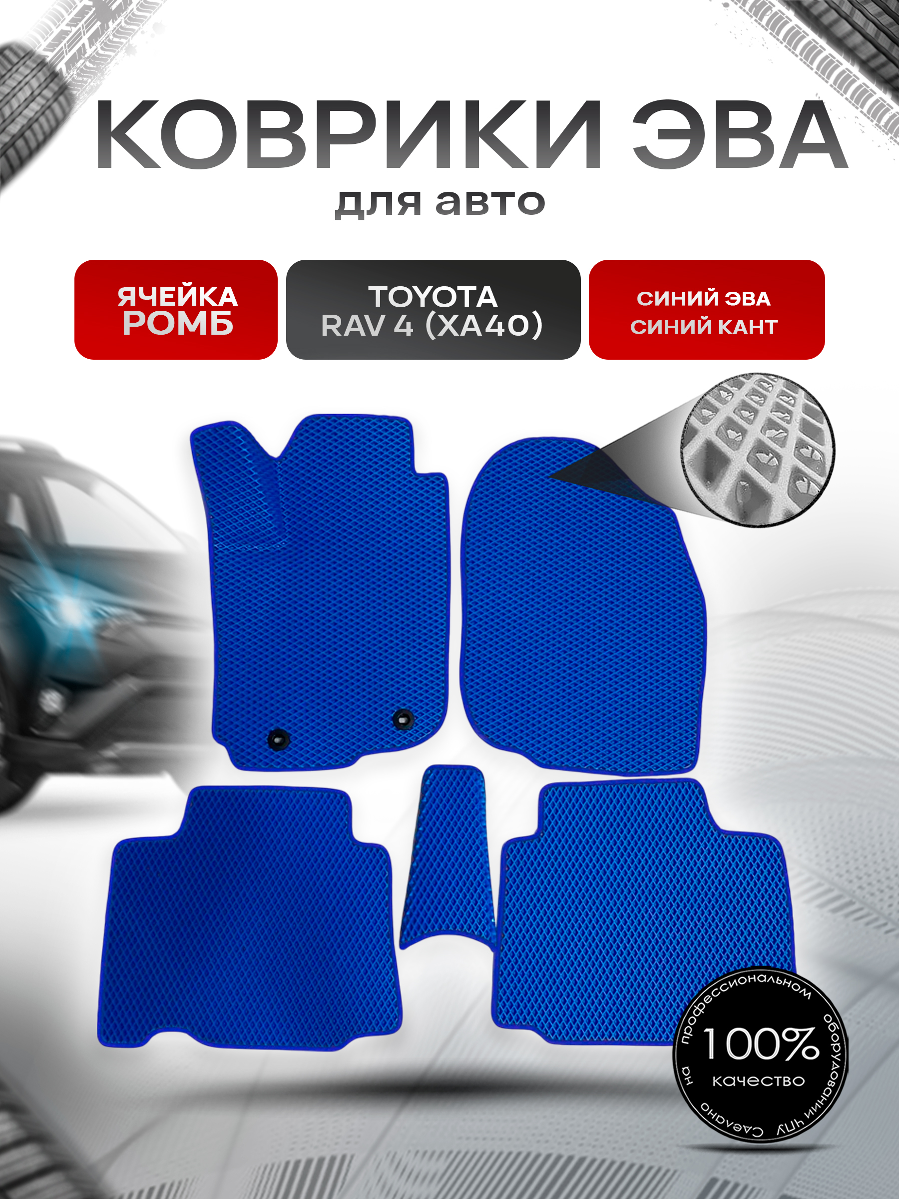 Коврики ЭВА для авто Toyota Rav 4 / Тойота Рав 4 (XA40) 2013-2018 Г.В. Синий С Синим Кантом. Ричмарк — фото 1