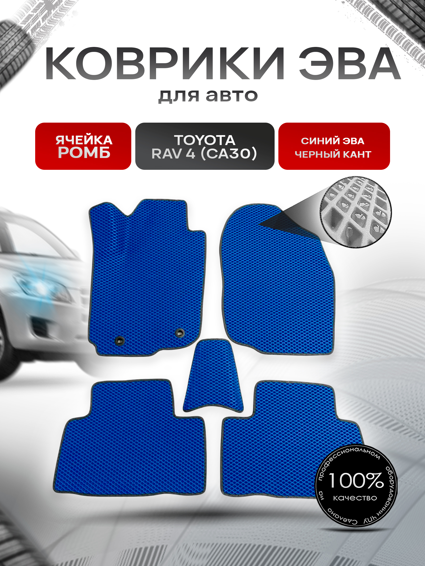 Коврики ЭВА для авто Toyota Rav4 / Тойота Рав4 CA30 Левый руль 2006-2013 Г.В. Синий С Чёрным Кантом. Ричмарк — фото 1