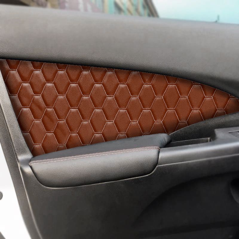 Обшивки карт дверей из эко-кожи для Honda CRV 4 / Хонда СРВ 2011-2018 (СОТА) Коричневые с коричневой строчкой. Ричмарк — фото 4