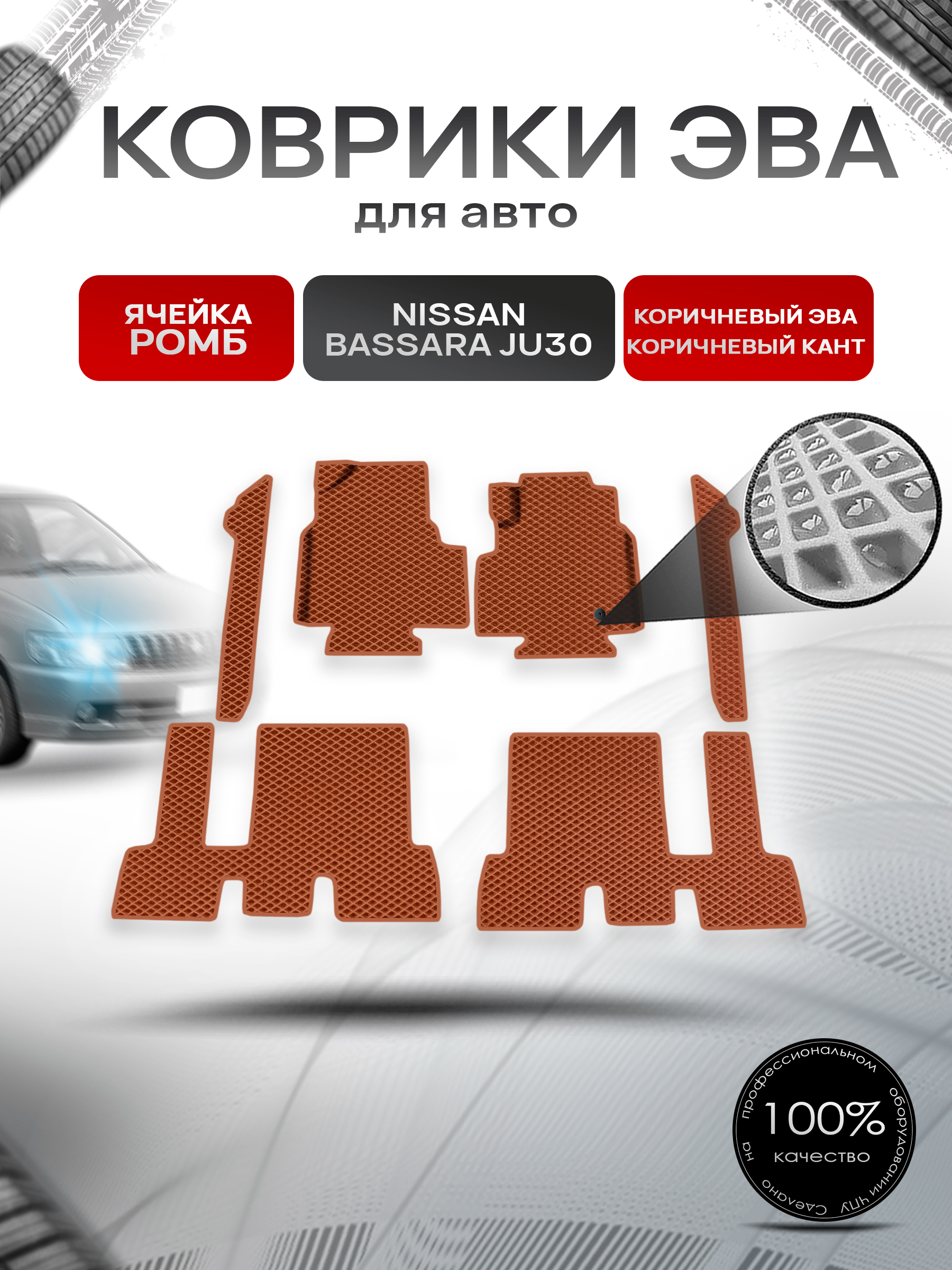 Коврики ЭВА Ромб для авто Nissan bassara ju30 пр. Руль Г.В. Коричневый с Коричневым кантом. Ричмарк — фото 1