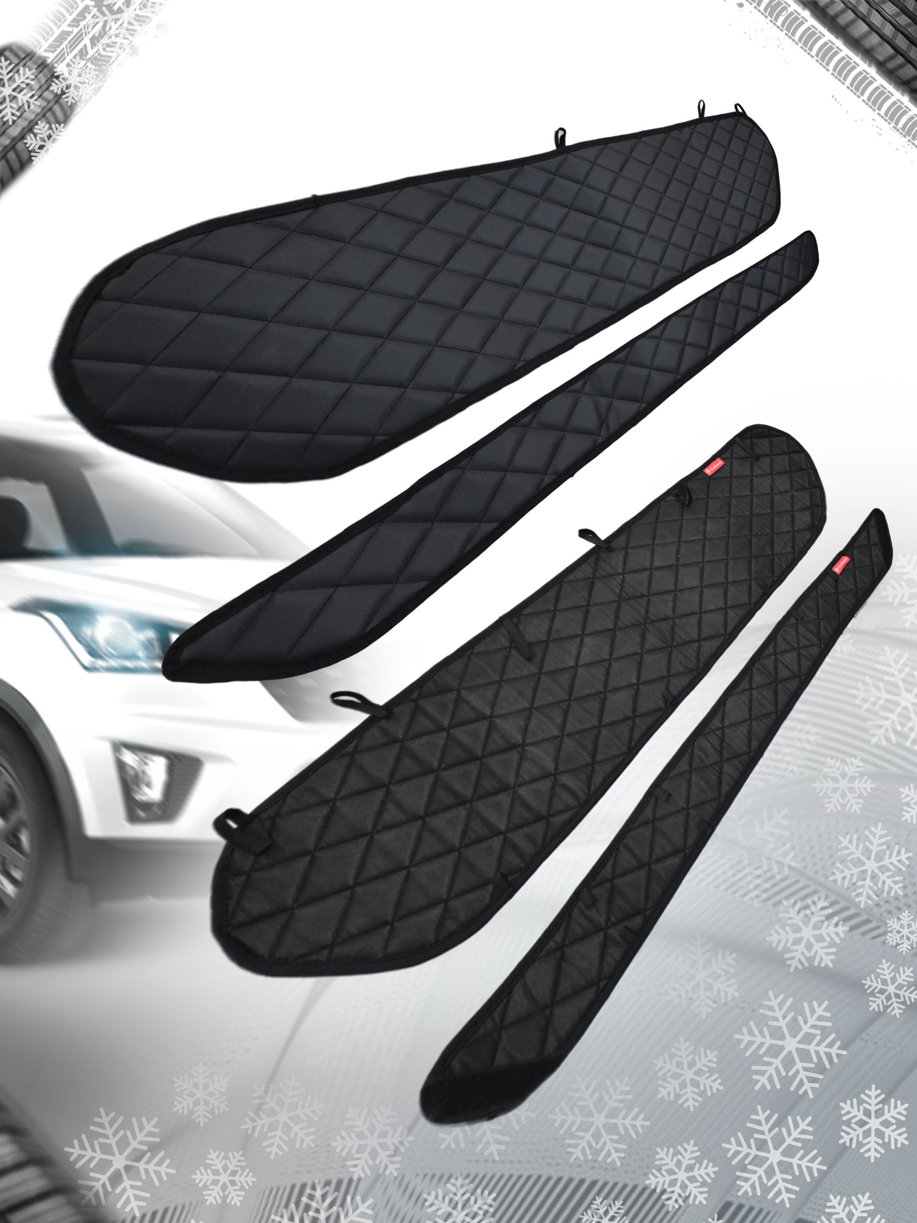 Утеплитель решетки радиатора авто из эко-кожи для Хендай Крета 1 / Hyundai Creta Ромб. Ричмарк — фото 2