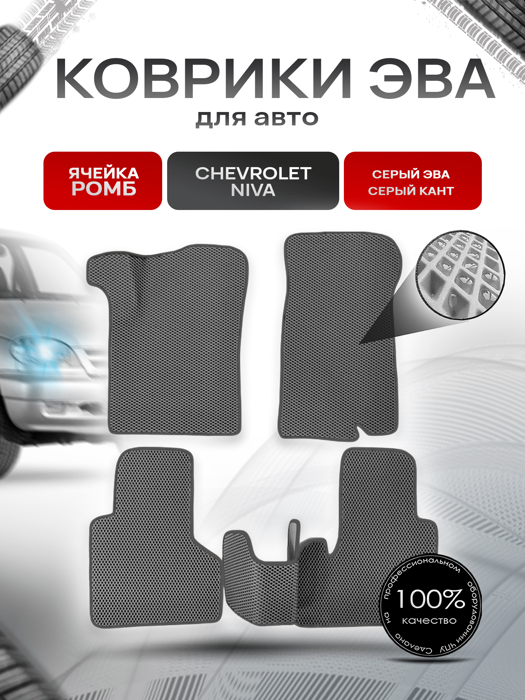 Коврики ЭВА для авто Chevrolet Niva / Шевроле Нива 2002-2009 Г.В. Серый С Серым Кантом. Ричмарк — фото 1