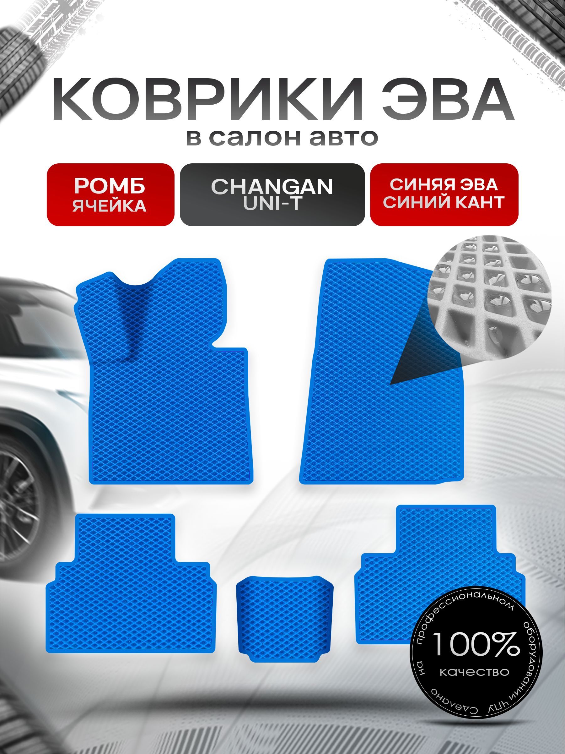Коврики ЭВА РОМБ для авто Чанган Уни-Т / Changan Uni-T 2020-н.в Г.В. Синий С Синим Кантом. Ричмарк — фото 1