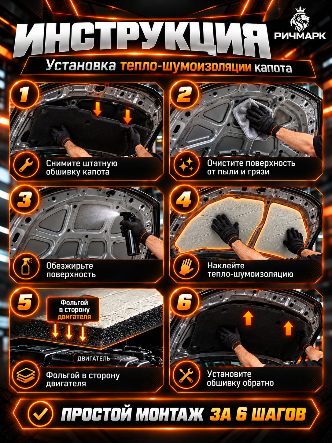 Шумоизоляция и утеплитель капота для Changan CS 35+ 2021-н.в 25мм Ричмарк — фото 4