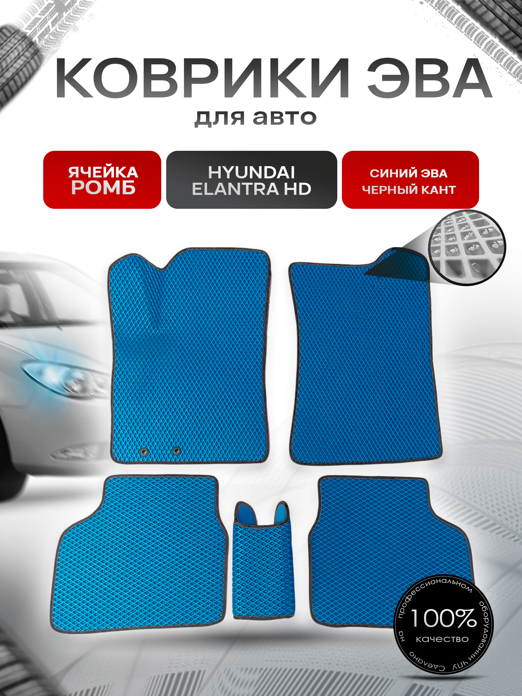 Коврики ЭВА для авто Hyundai Elantra HD / Хюндай Элантра 2006-2010 Г.В. Синий С Чёрным Кантом. Ричмарк — фото 1