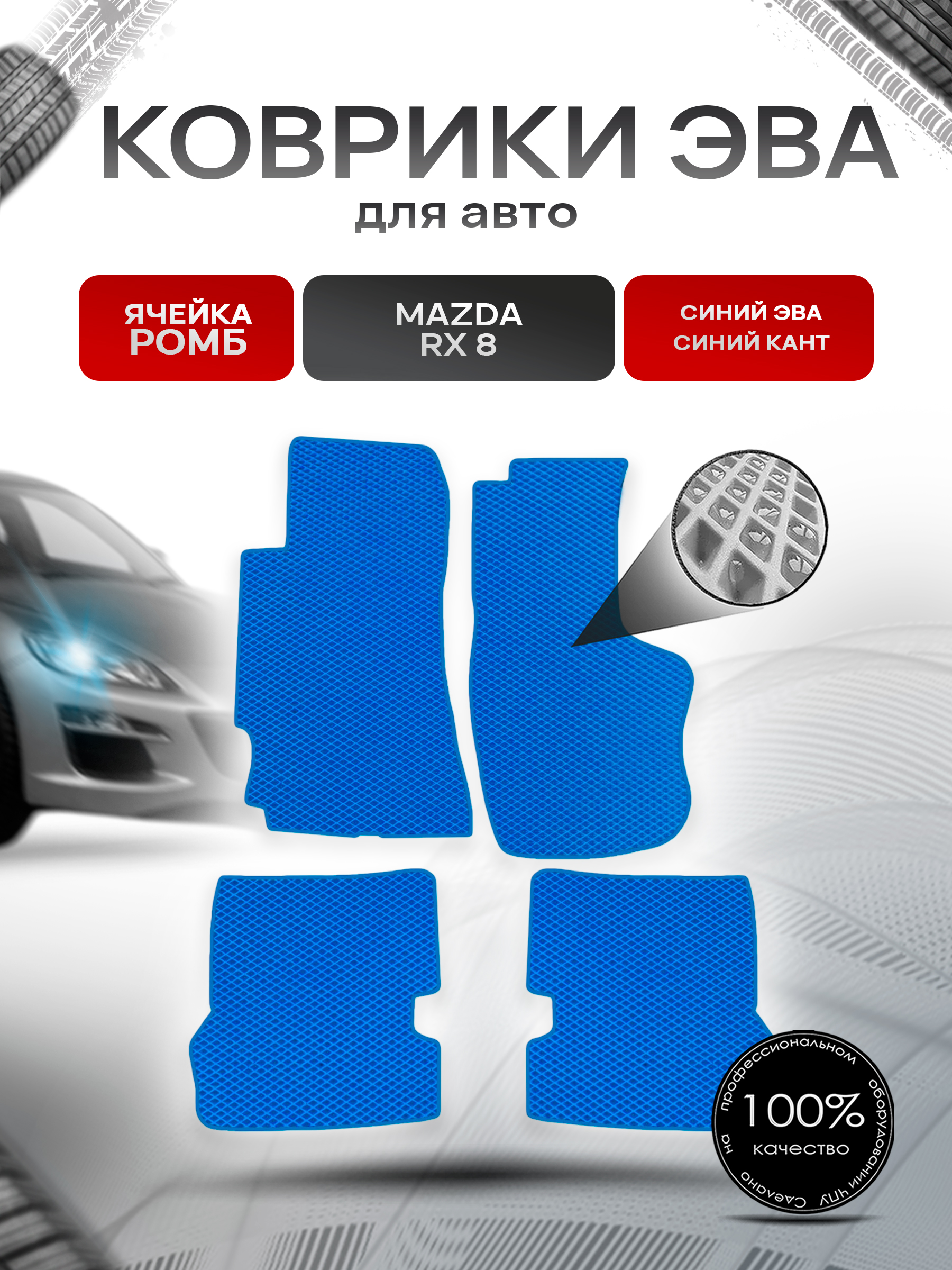 Коврики ЭВА Ромб для авто Mazda / Мазда RX-8 2003-2012 Г.В. Синий с Синим кантом. Ричмарк — фото 1