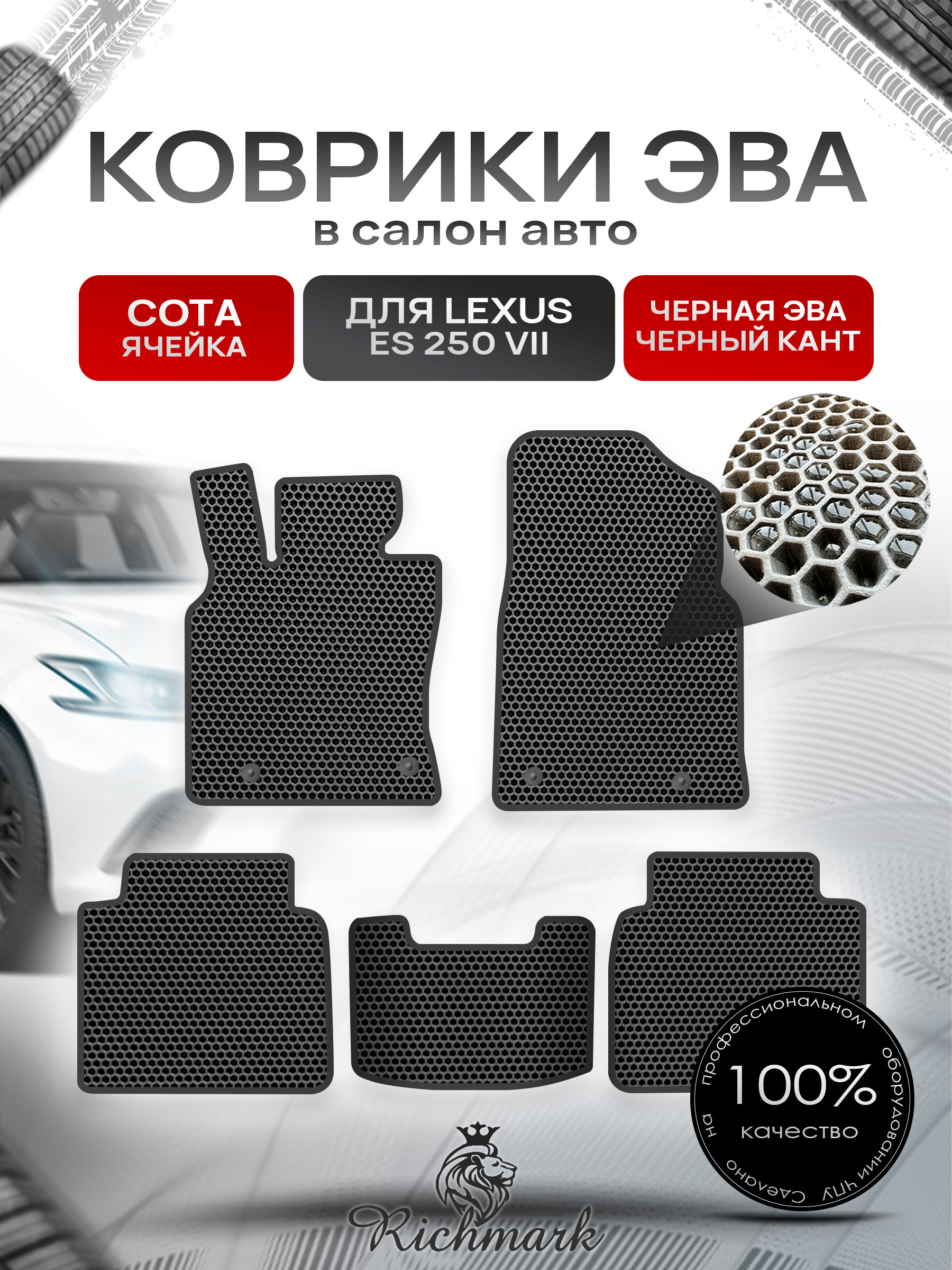 Коврики ЭВА СОТА для автомобиля Lexus ES 250 VII 2018+ / Лексус ЕС 250-7 Чёрный С Чёрным Кантом. Ричмарк — фото 1