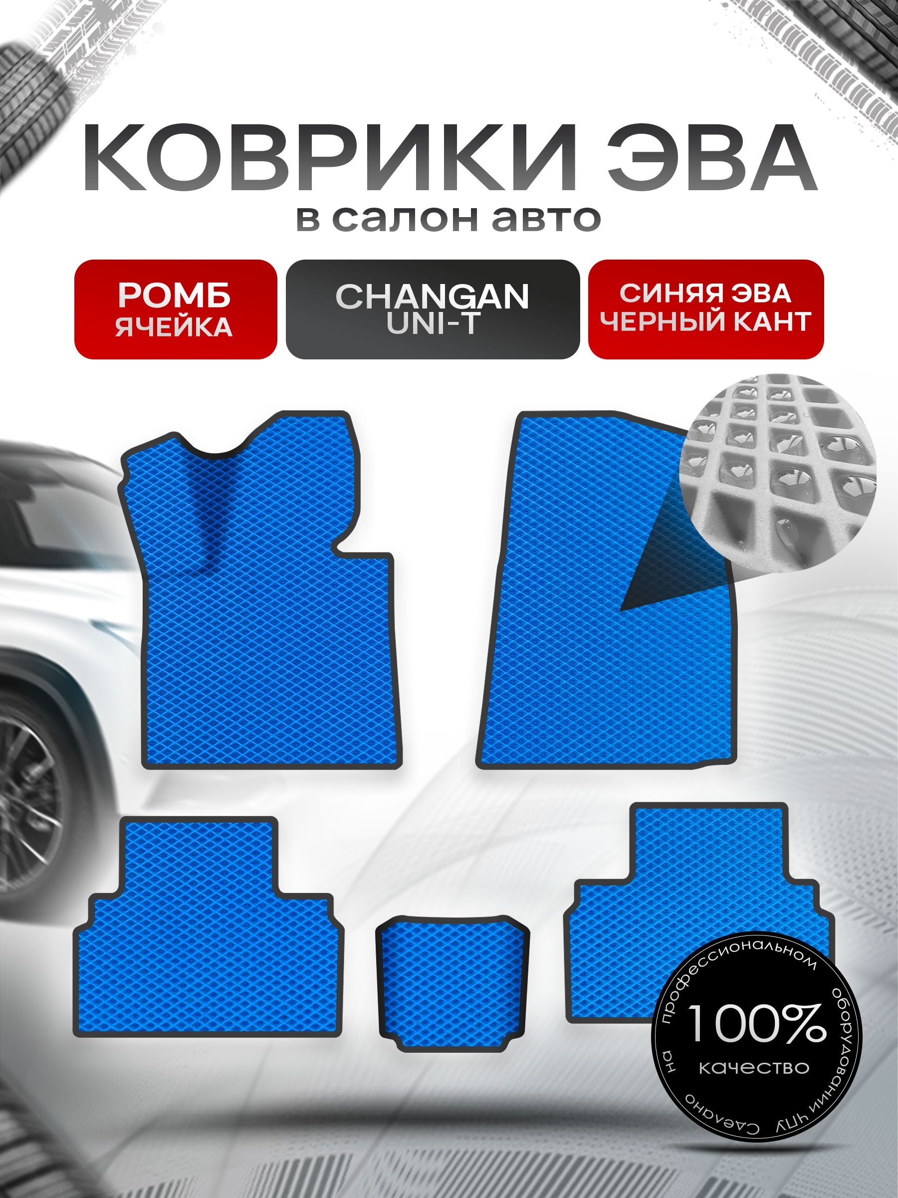 Коврики ЭВА РОМБ для авто Чанган Уни-Т / Changan Uni-T 2020-н.в Г.В. Синий С Чёрным Кантом. Ричмарк — фото 1