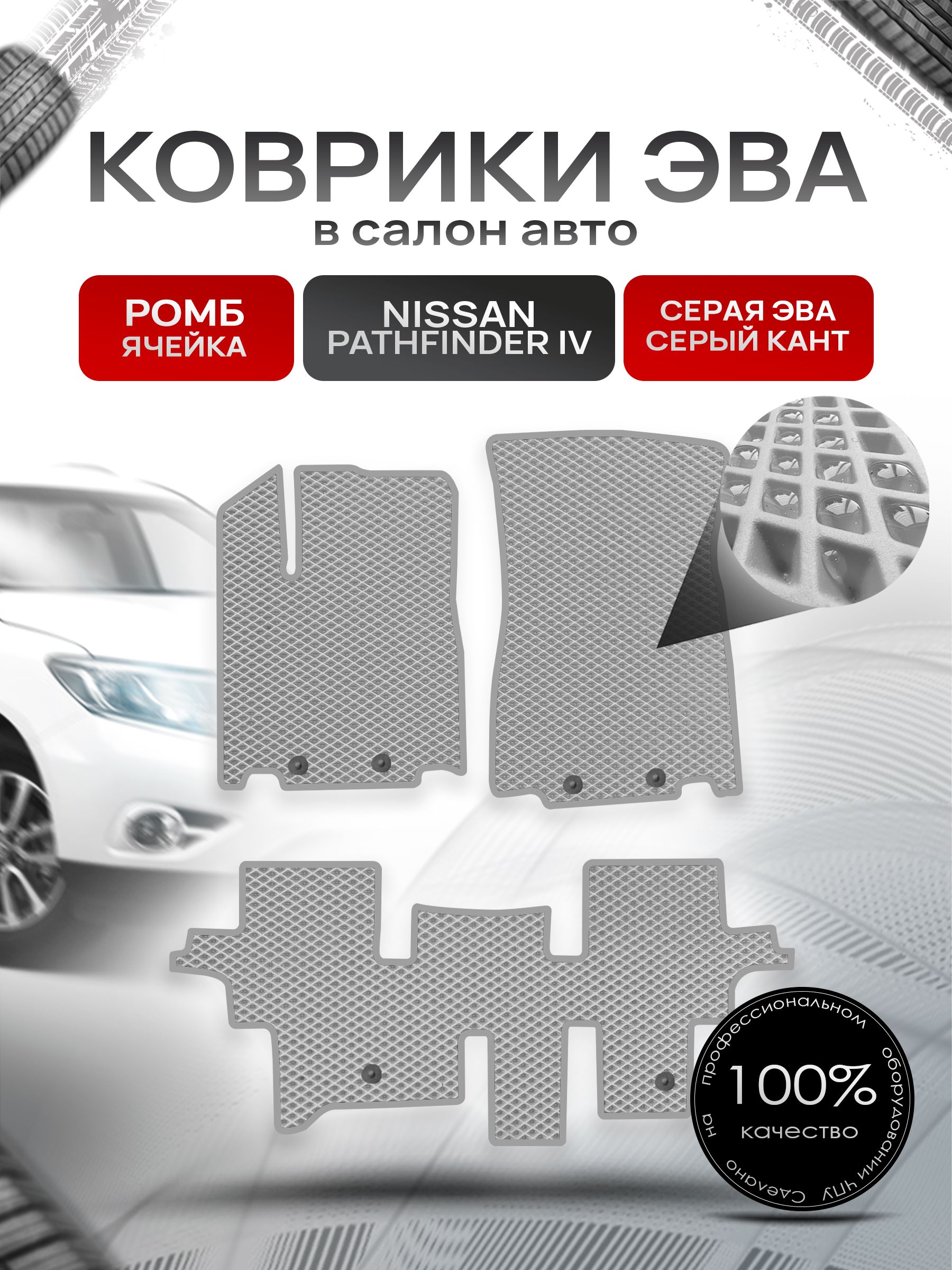 Коврики ЭВА РОМБ для авто Ниссан Патфайндер Р52 (5мест) / Nissan Pathfinder (R52) 2014 - 2020 5 мест Серый С Серым Кантом. Ричмарк — фото 1