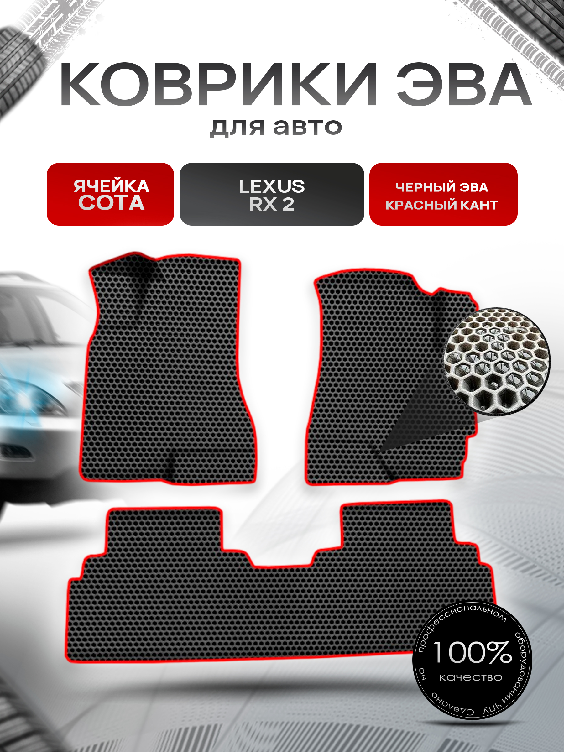 Коврики ЭВА СОТА для авто Лексус / Lexus RX 2 2003-2009 Г.В. Чёрный с Красным кантом. Ричмарк — фото 1