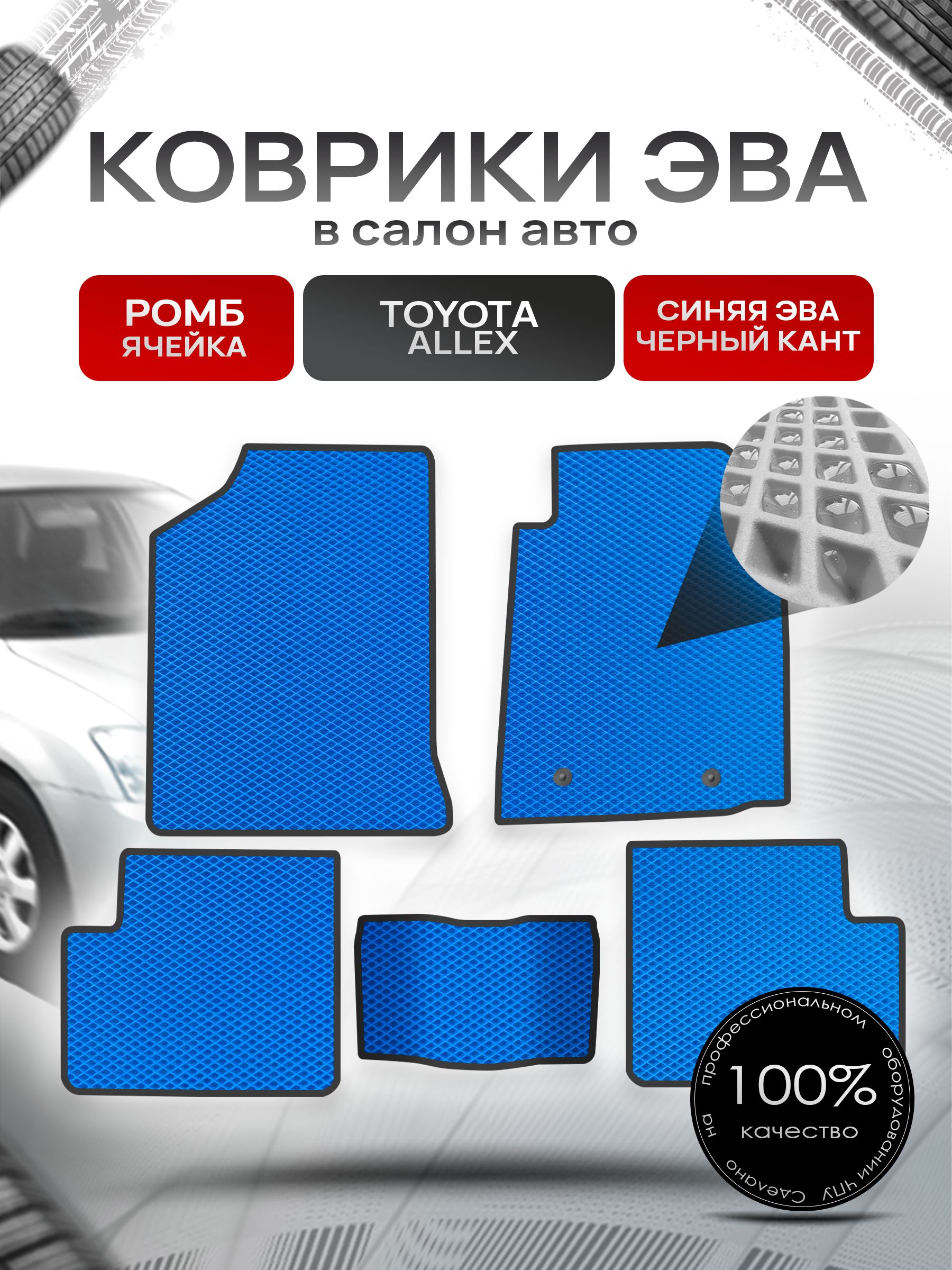 Коврики ЭВА Ромб для авто Тойота Аллекс / Toyota Allex 2001-2006 Синий с Чёрным кантом. Ричмарк — фото 1