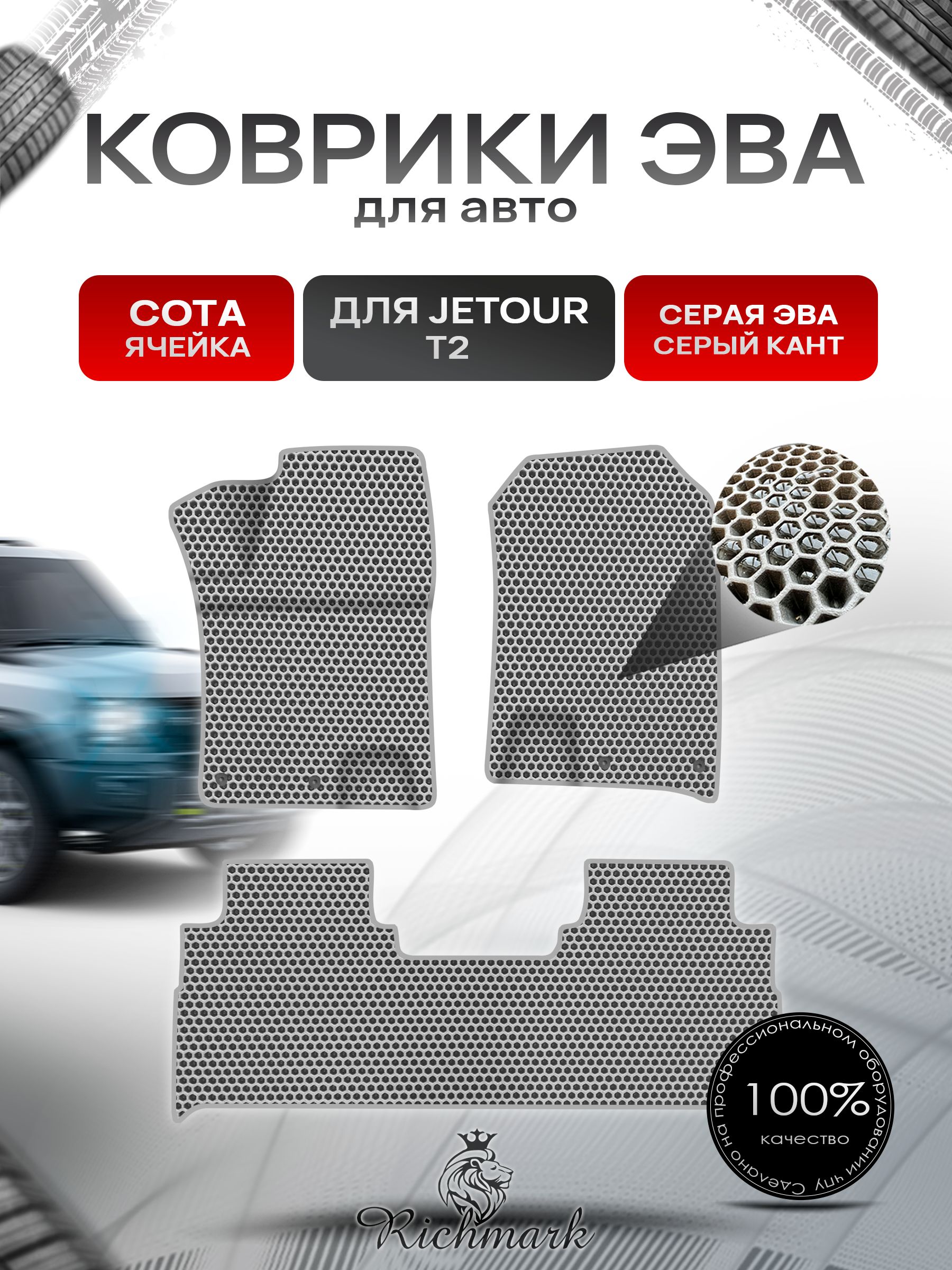 Коврики ЭВА СОТА для автомобиля Jetour T2 2023+ / Джетур Т2 Серый С Серым Кантом. Ричмарк — фото 1