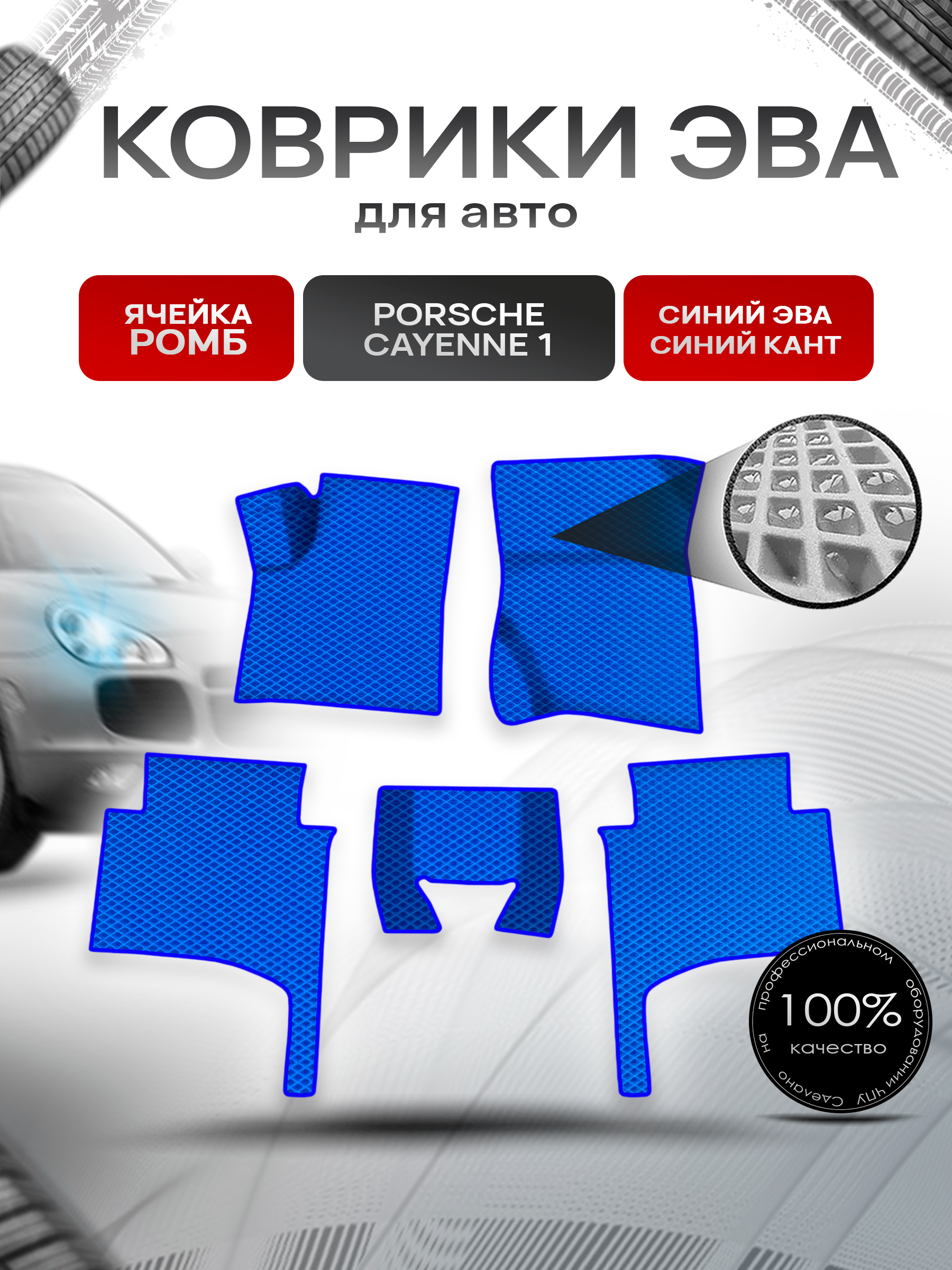 Коврики ЭВА Ромб для авто Порш Порше Кайен / Porsche Cayenne 1 (955-957) 2002-2010 Г.В. Синий с Синим кантом. Ричмарк — фото 1