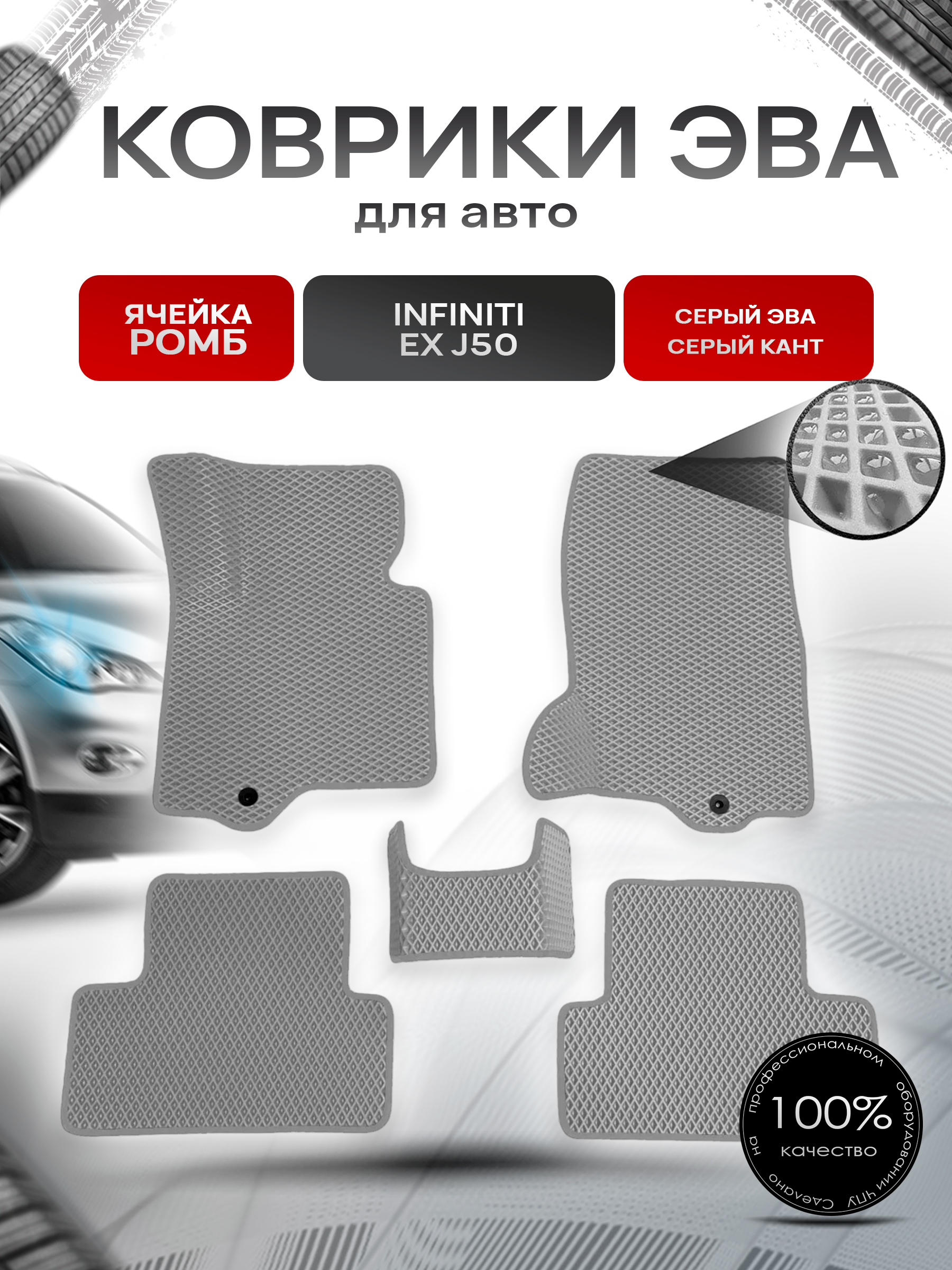 Коврики ЭВА для авто Infiniti EX / Инфинити ЕХ (J50) 2007-2013 Г.В. Серый С Серым Кантом. Ричмарк — фото 1
