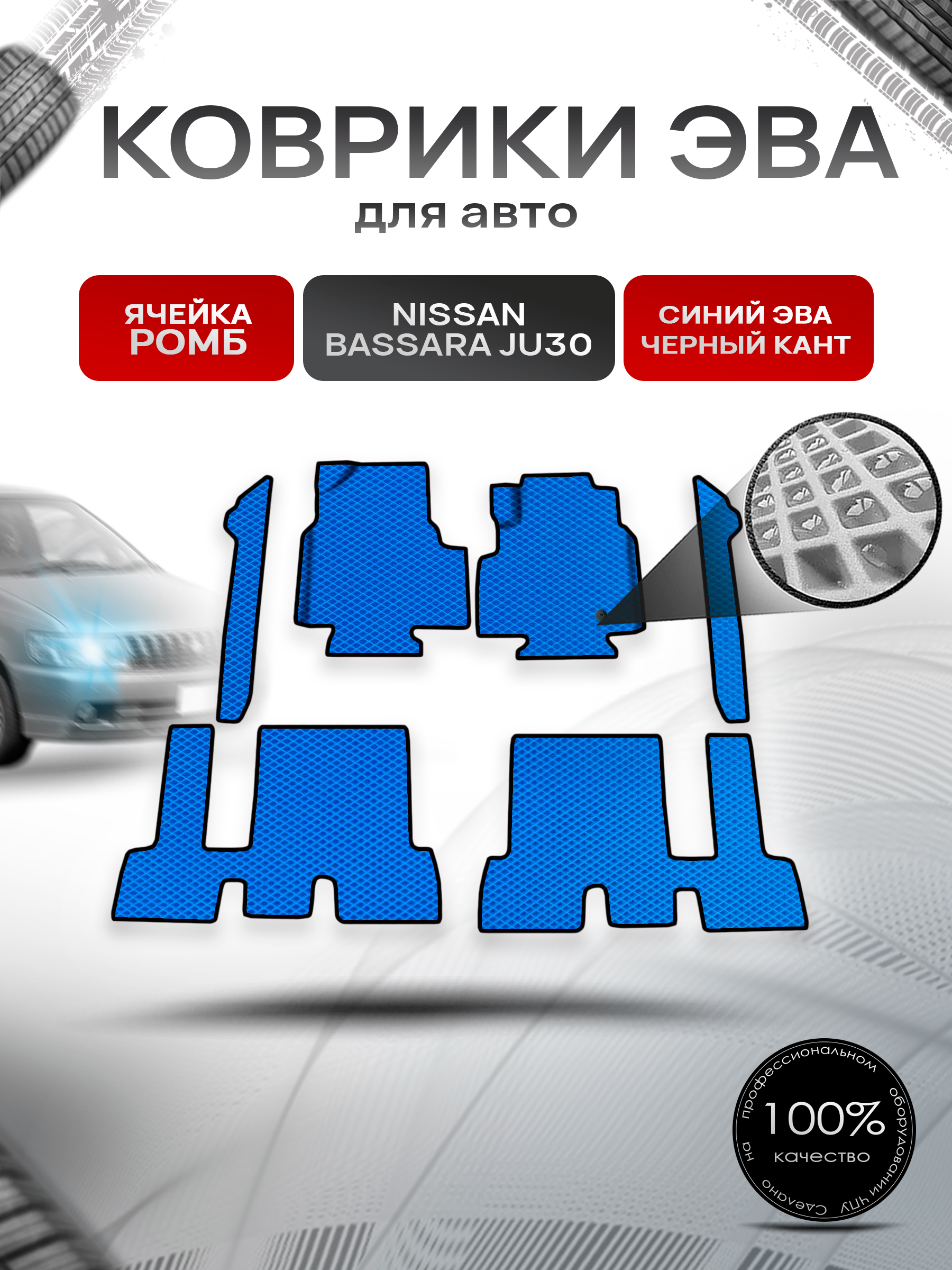 Коврики ЭВА Ромб для авто Nissan bassara ju30 пр. Руль Г.В. Синий с Чёрным кантом. Ричмарк — фото 1
