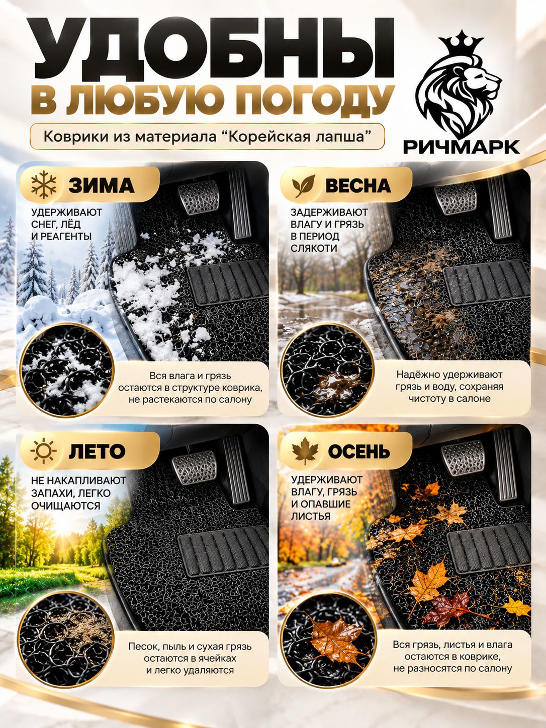 Коврики ЛАПША на резиновой основе ПРЕМИУМ для авто Suzuki Jimny 4 (5 дверей) 2018-2025 / Сузуки Джимни 4 Черный Ричмарк — фото 4