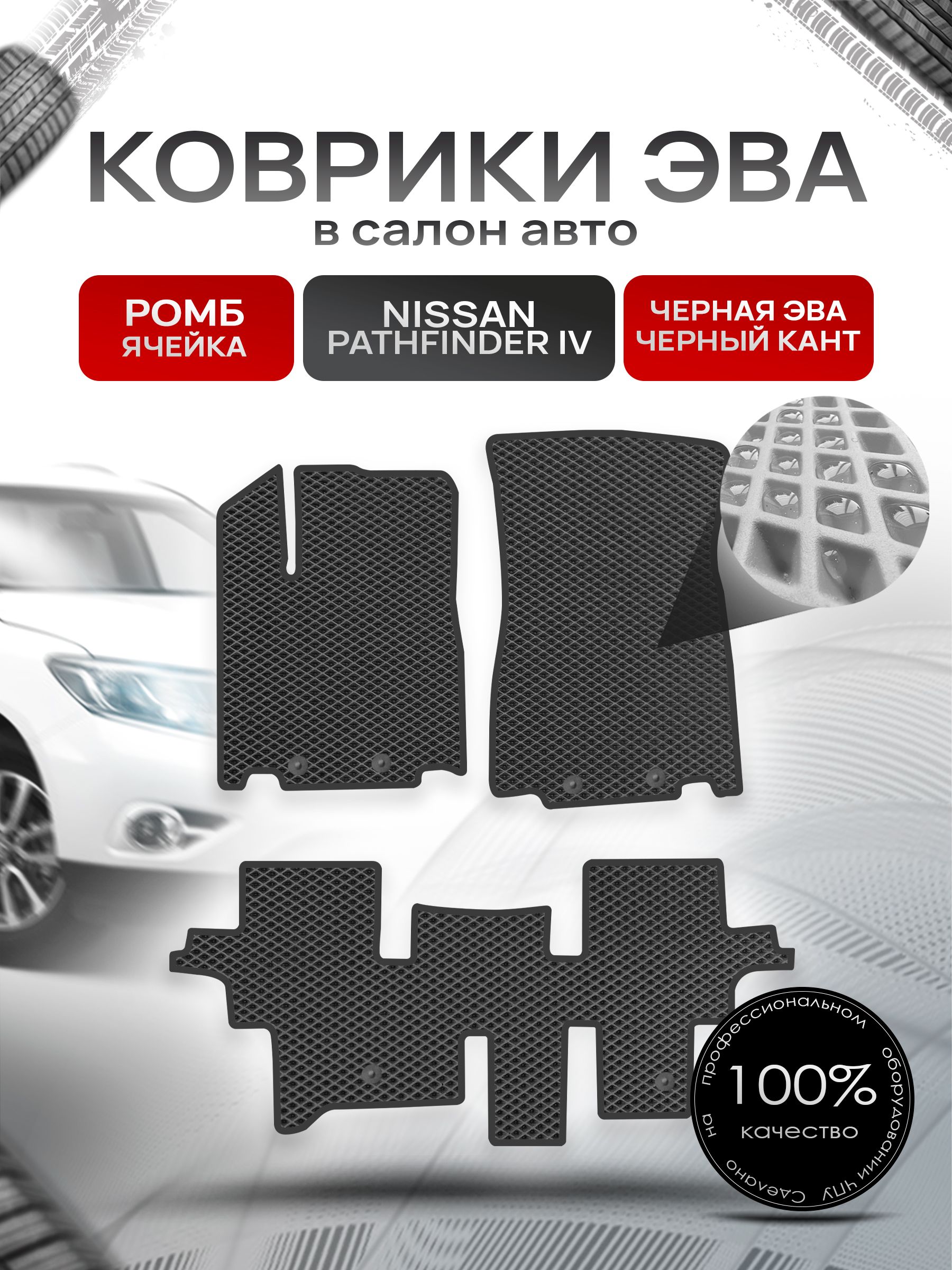 Коврики ЭВА РОМБ для авто Ниссан Патфайндер Р52 (5мест) / Nissan Pathfinder (R52) 2014 - 2020 5 мест Чёрный С Чёрным Кантом. Ричмарк — фото 1