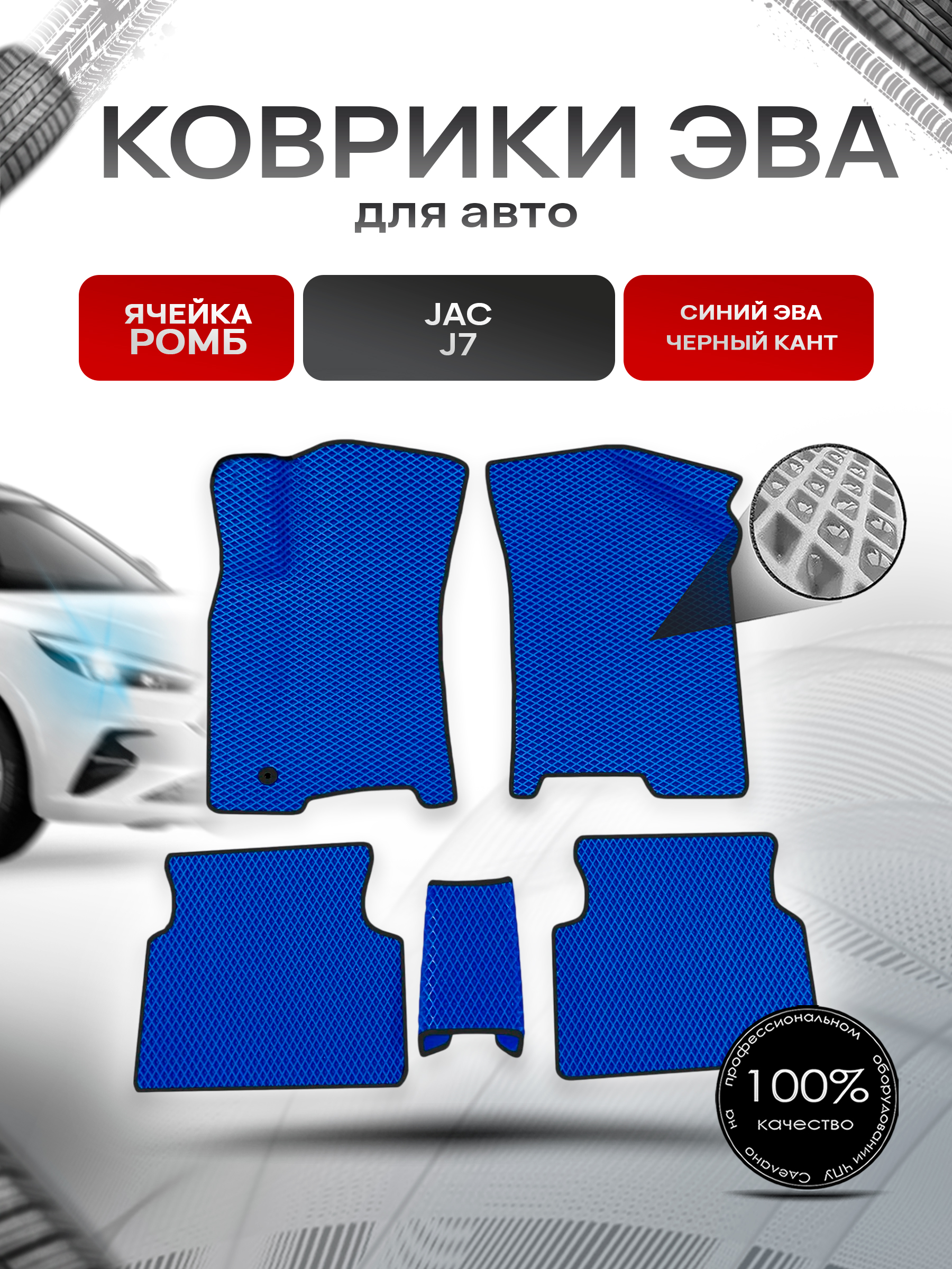 Коврики ЭВА Ромб для авто JAC / Жак J7 2019-2022 Г.В. Синий с Чёрным кантом. Ричмарк — фото 1