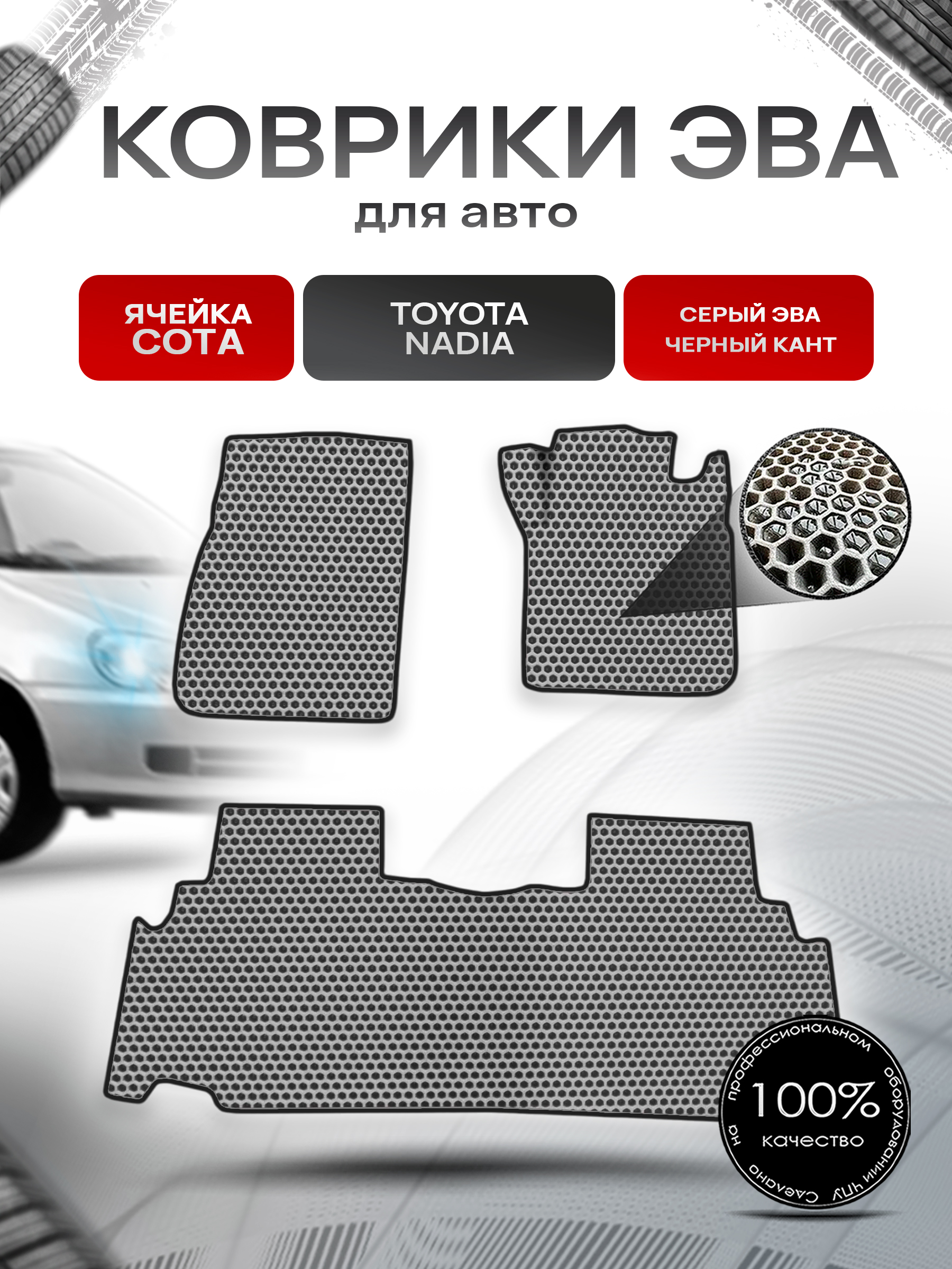 Коврики ЭВА СОТА для авто Toyota Nadia Правый руль / Тойота Nadia Правый руль 1998-2003 Г.В. Серый с Чёрным кантом. Ричмарк — фото 1