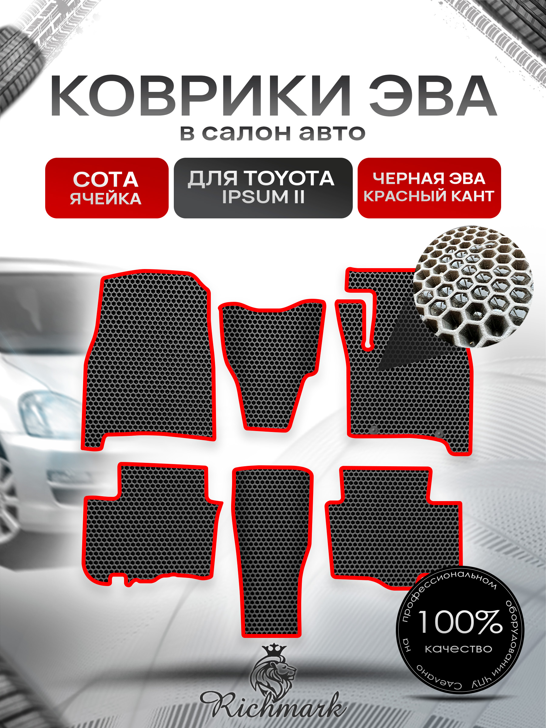 Коврики ЭВА СОТА для автомобиля Toyota Ipsum II 2001 - 2003 (правый руль) / Тойота Ипсум Чёрный С Красным Кантом. Ричмарк — фото 1
