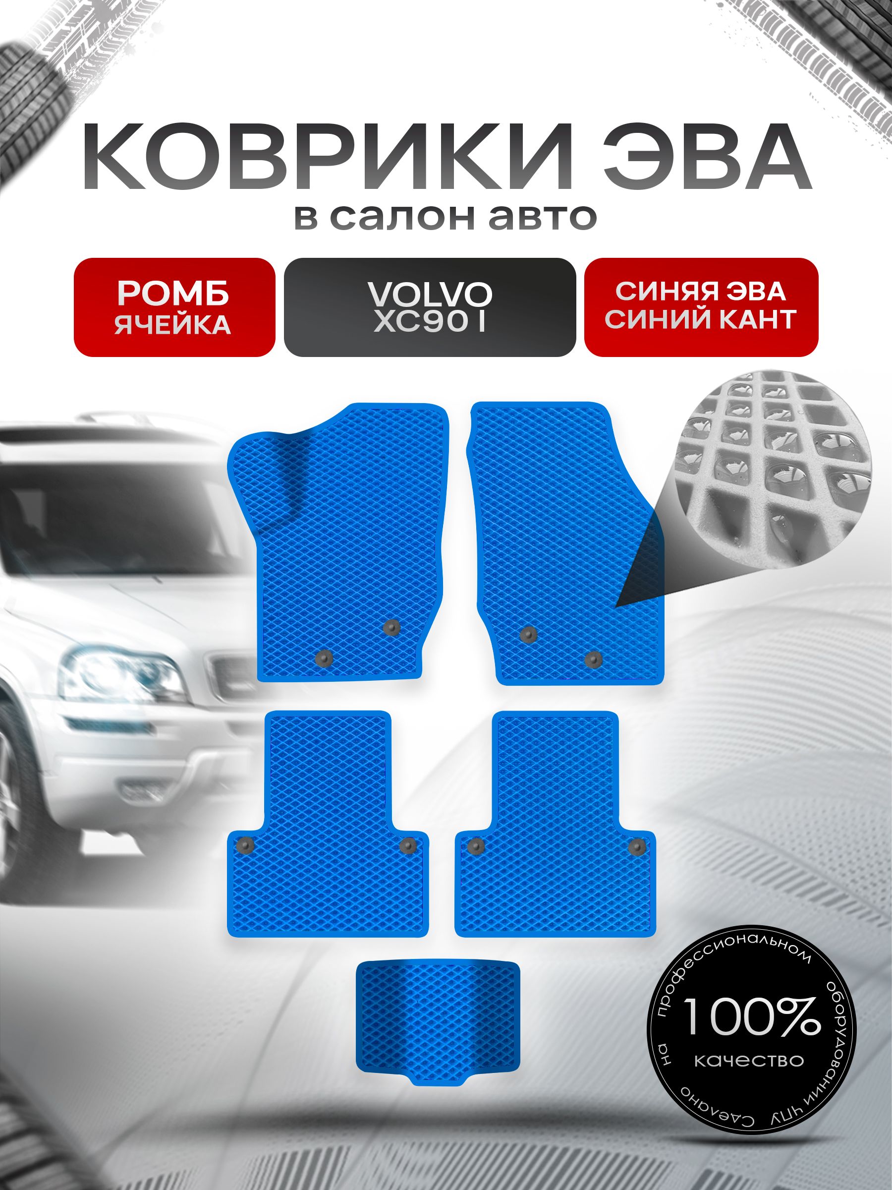 Коврики ЭВА для авто Volvo XC90 / Вольво ХС90 2006-2014 Г.В. Синий С Синим Кантом. Ричмарк — фото 1