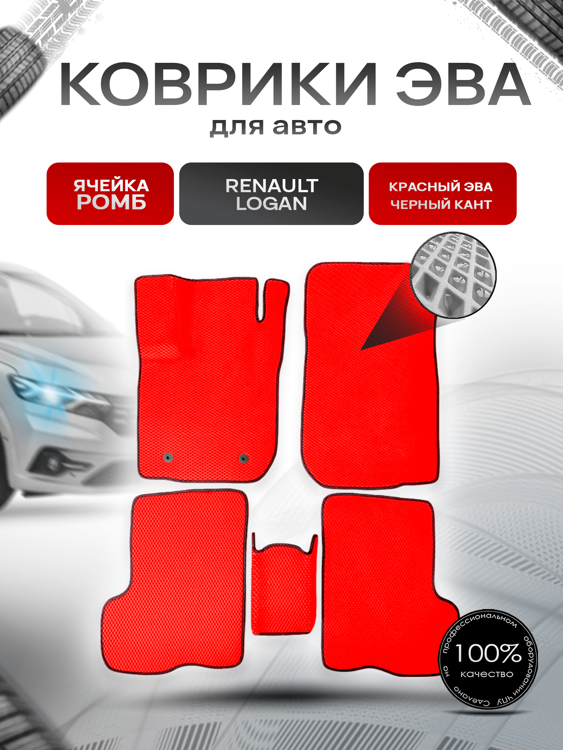 Коврики ЭВА для авто Renault Logan / Рено Логан 2014-2023 Красный С Чёрным Кантом. Ричмарк — фото 1