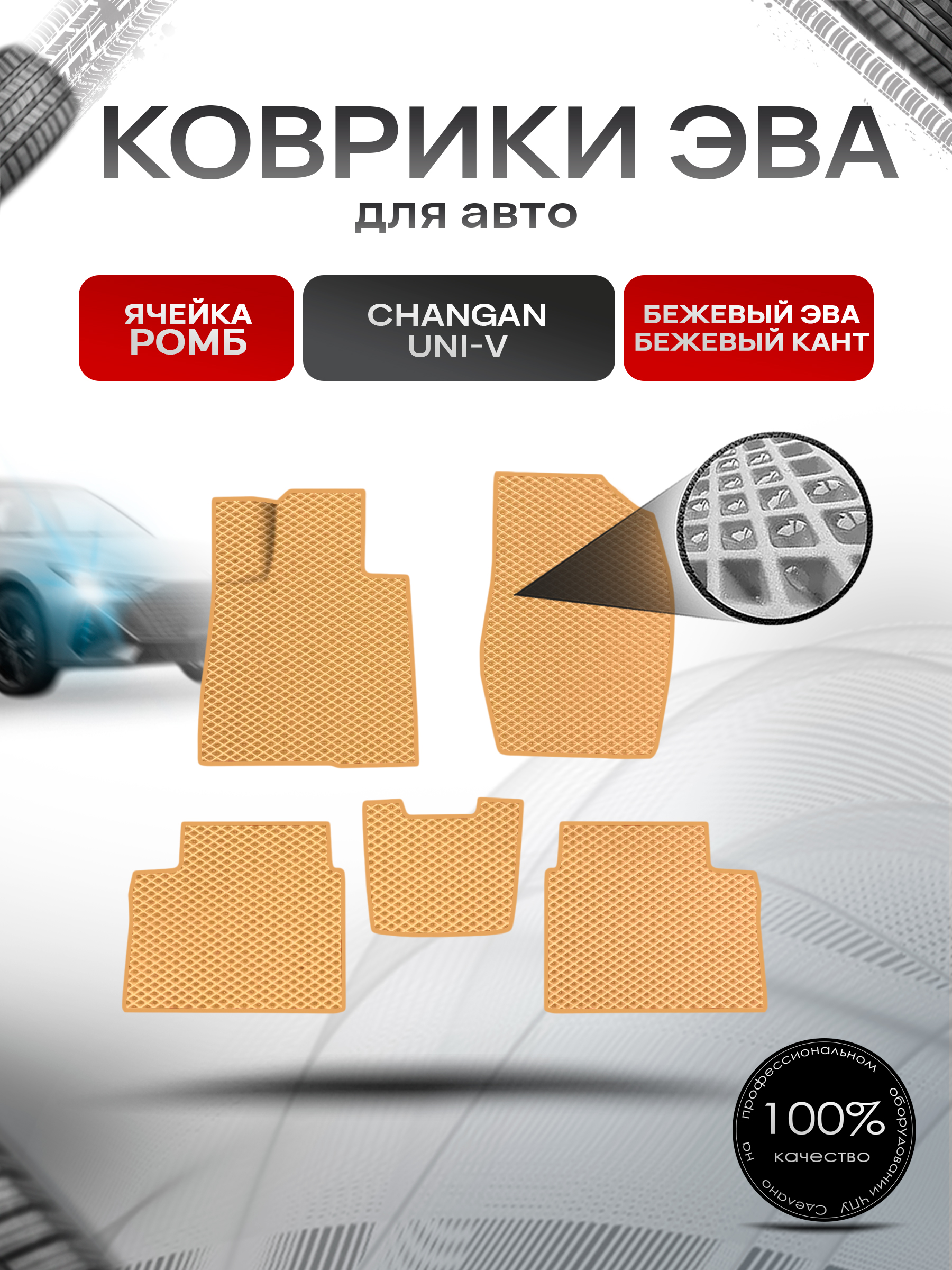 Коврики ЭВА Ромб для авто Changan UNI-V / Чанган УНИ-Ви 2022+ Бежевый с Бежевым кантом. Ричмарк — фото 1