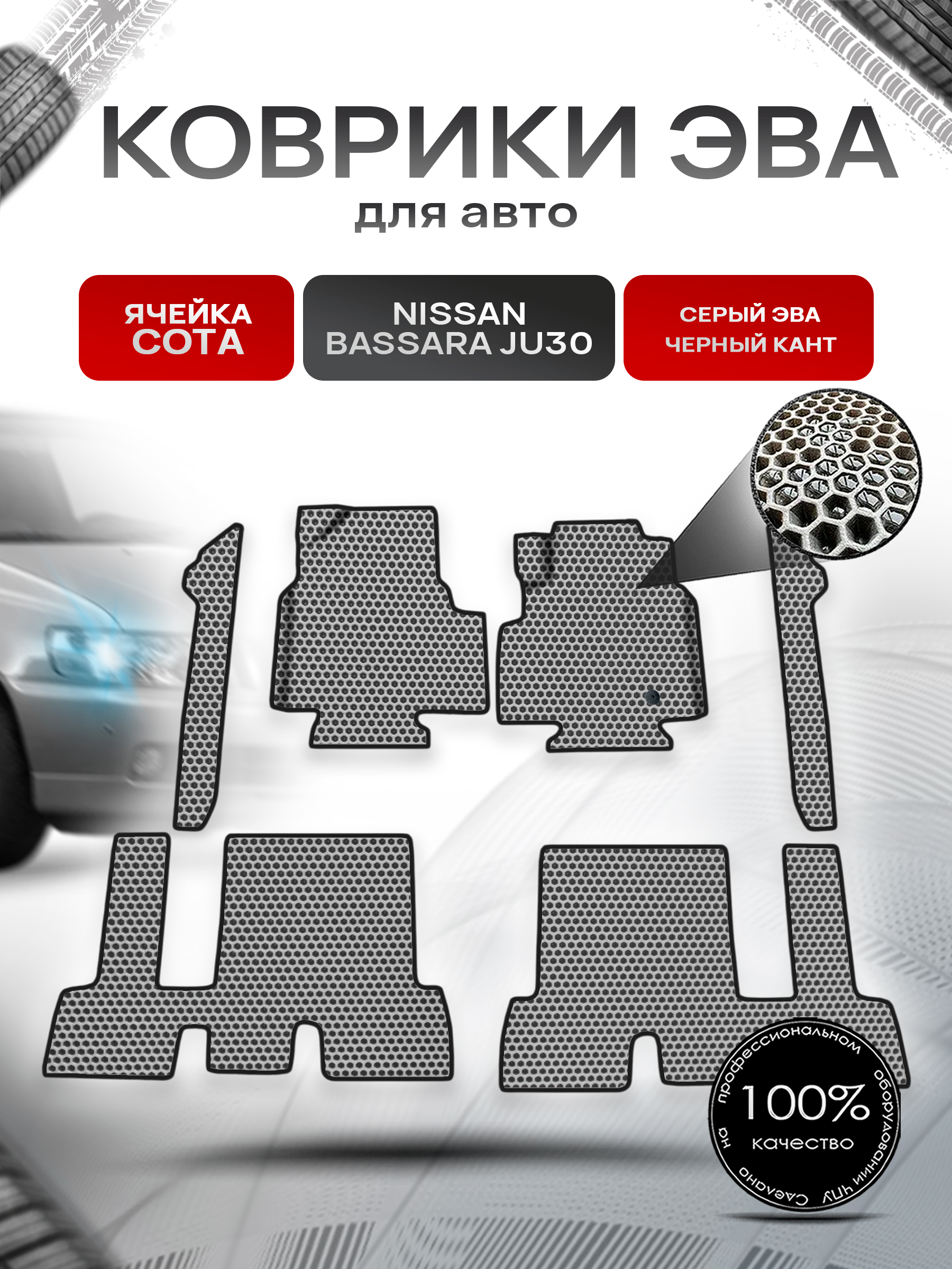 Коврики ЭВА СОТА для авто Nissan bassara ju30 пр. Руль Г.В. Серый с Чёрным кантом. Ричмарк — фото 1