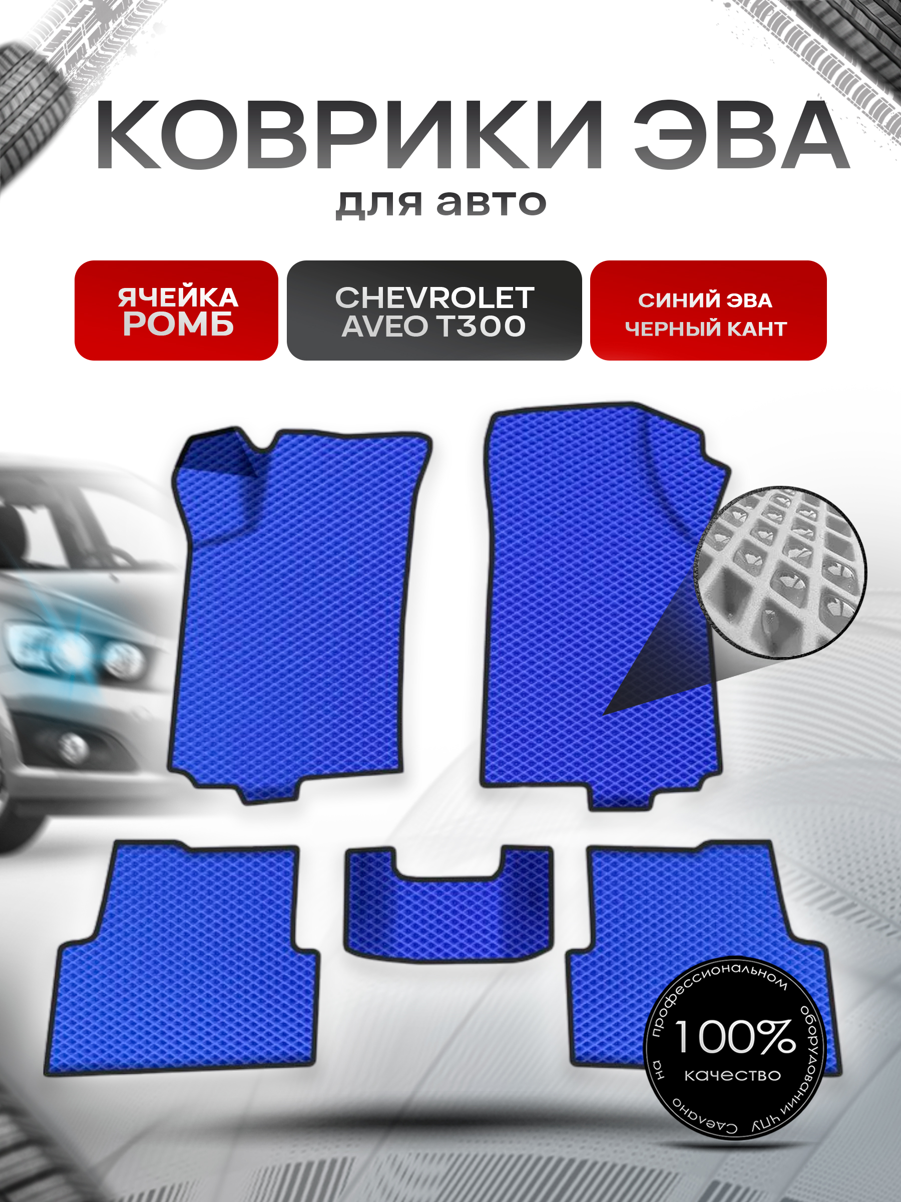 Коврики ЭВА для авто Chevrolet Aveo / Шевроле Авео (T300) 2011-2015 Г.В. Синий С Чёрным Кантом. Ричмарк — фото 1