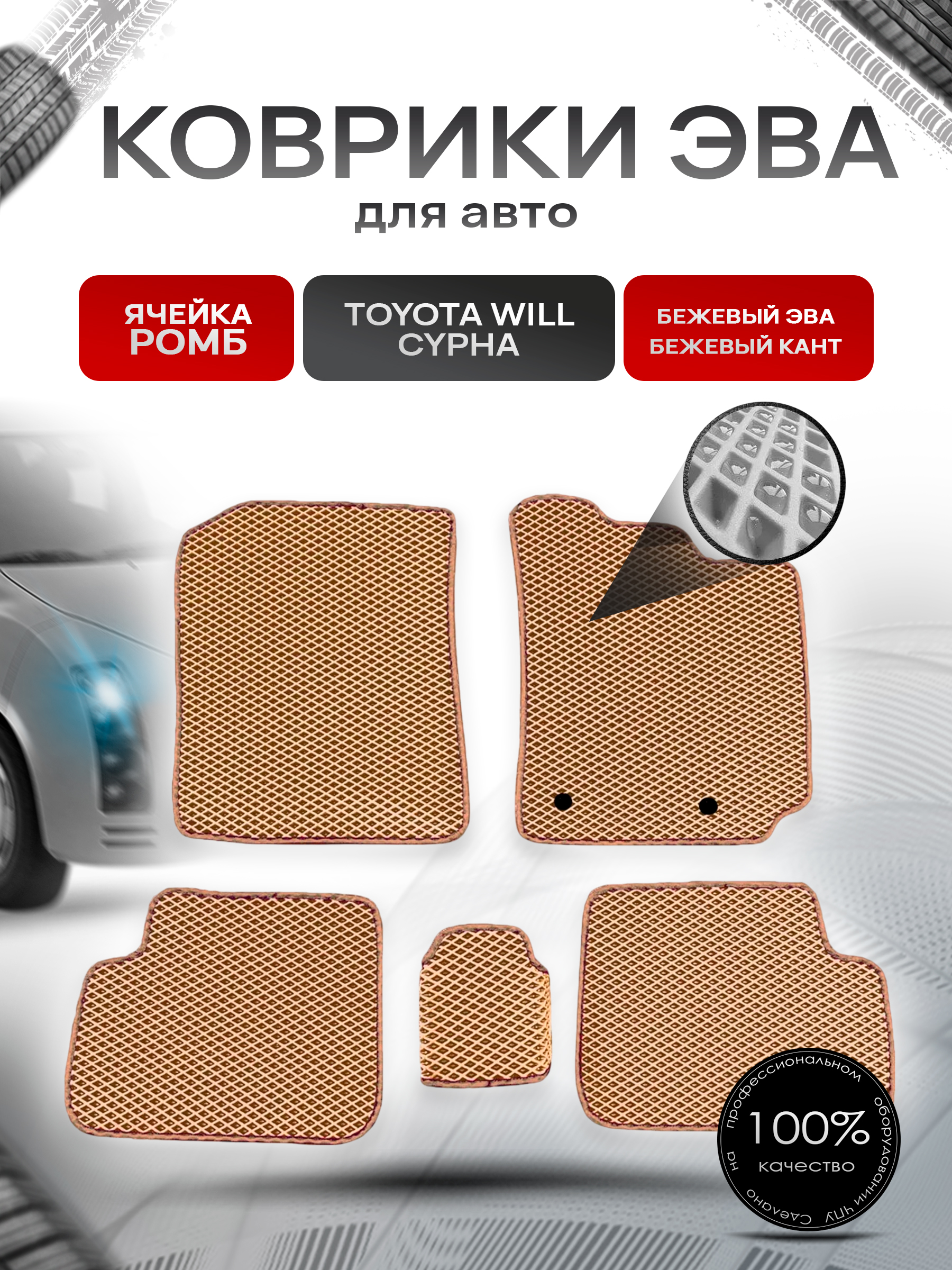 Коврики ЭВА для авто Toyota WiLL Cypha Правый руль 2002-2005 Г.В. Бежевый С Бежевым Кантом. Ричмарк — фото 1