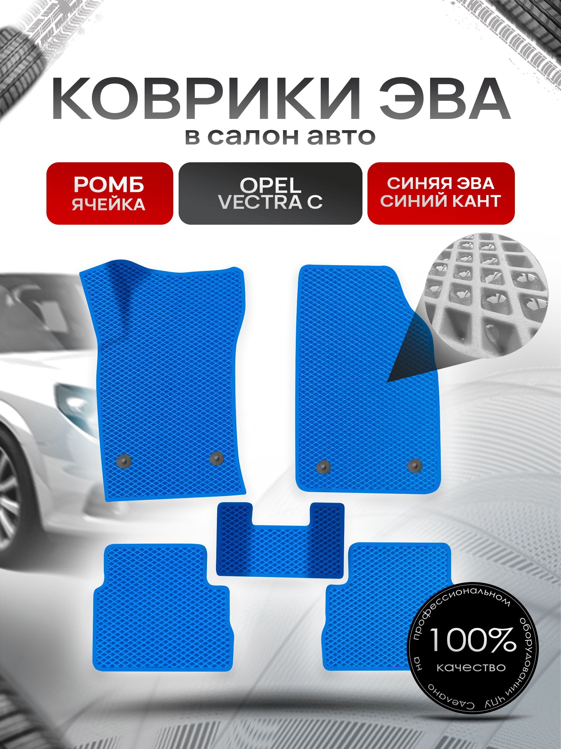 Коврики ЭВА для авто Opel Vectra / Опель Вектра C 2002-2008 Г.В. Синий С Синим Кантом. Ричмарк — фото 1